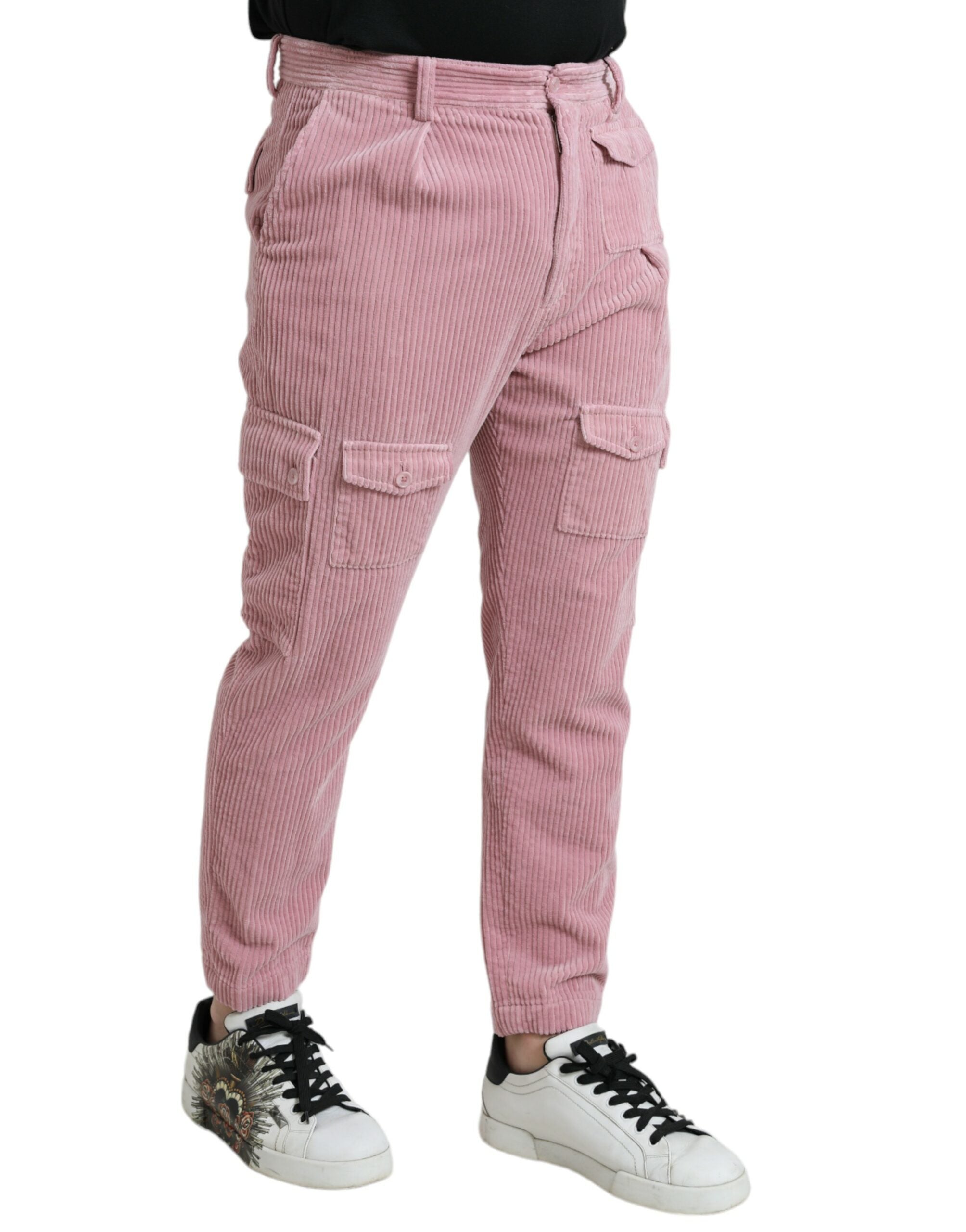 Dolce & Gabbana Pink Corduroy Cotton Stretch Skinny Cargo Men's Jeans