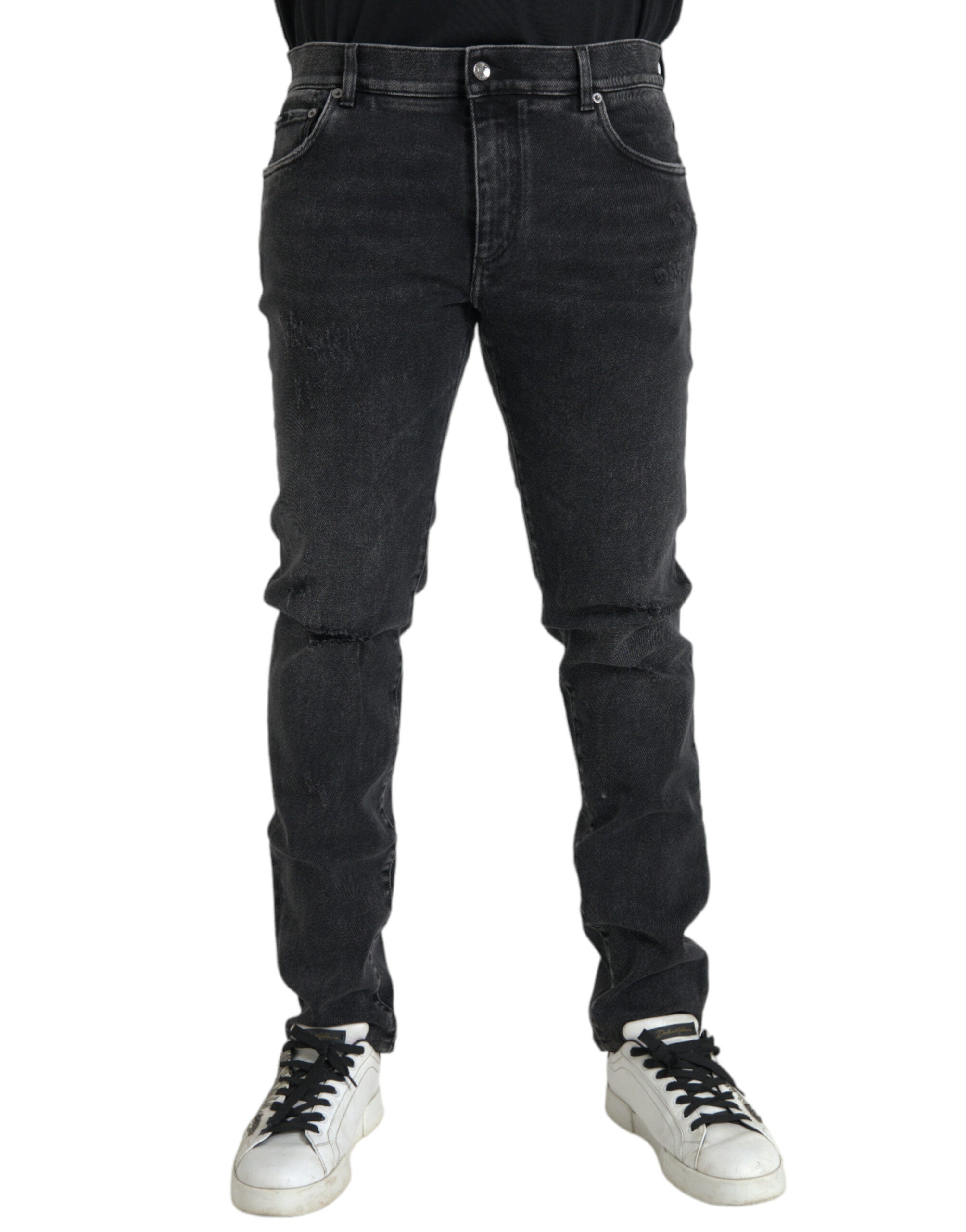 Dolce & Gabbana Gray Cotton Stretch Skinny Denim Logo Men's Jeans