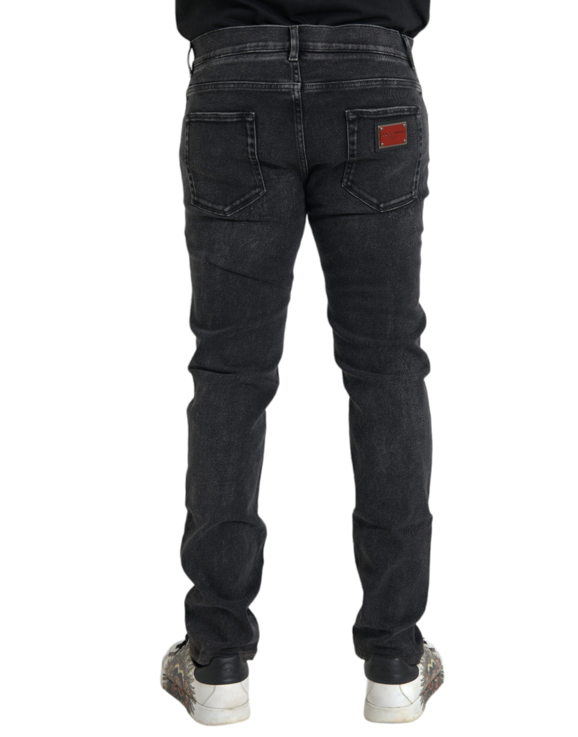 Dolce & Gabbana Gray Cotton Stretch Skinny Denim Logo Men's Jeans