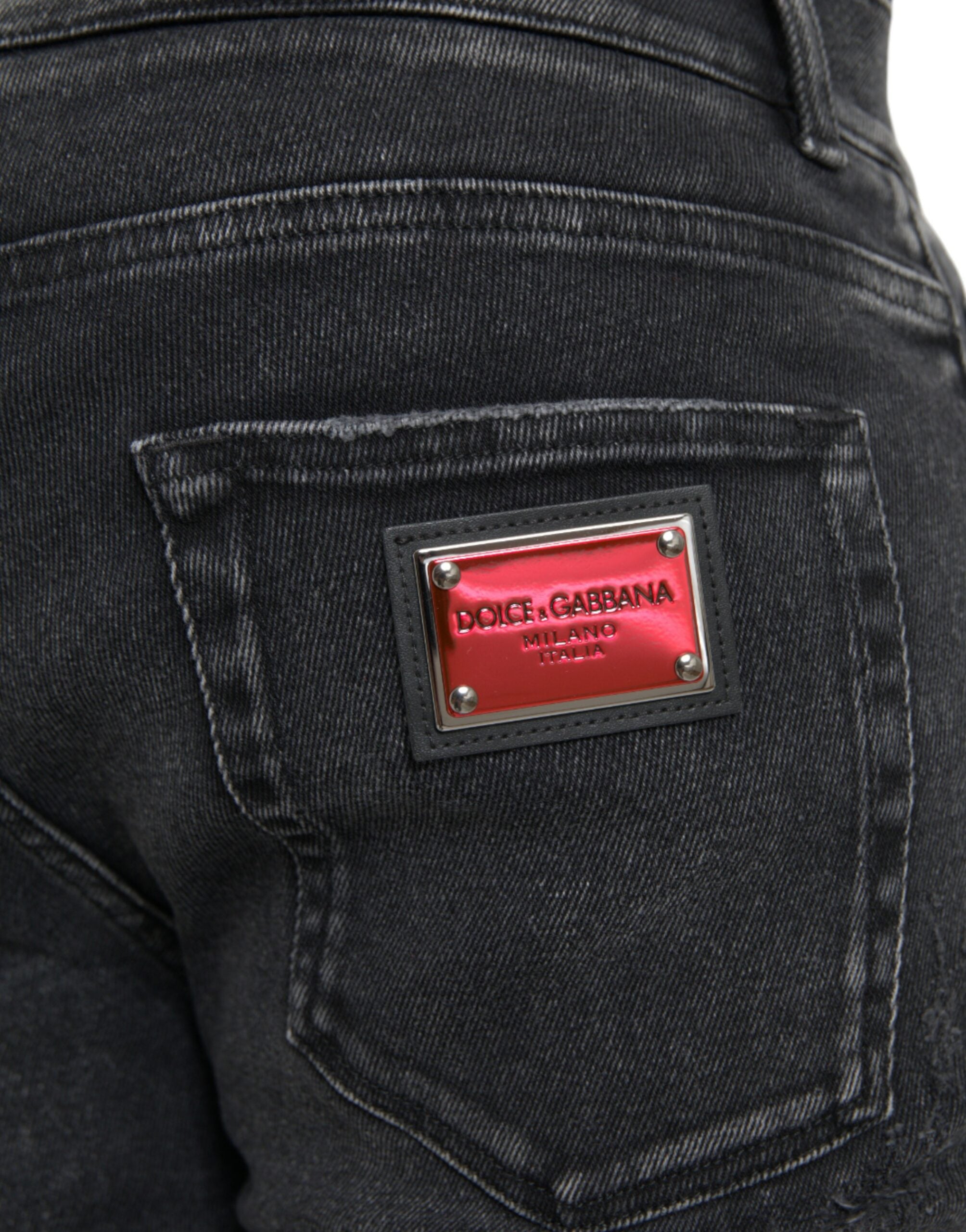 Dolce & Gabbana Gray Cotton Stretch Skinny Denim Logo Men's Jeans
