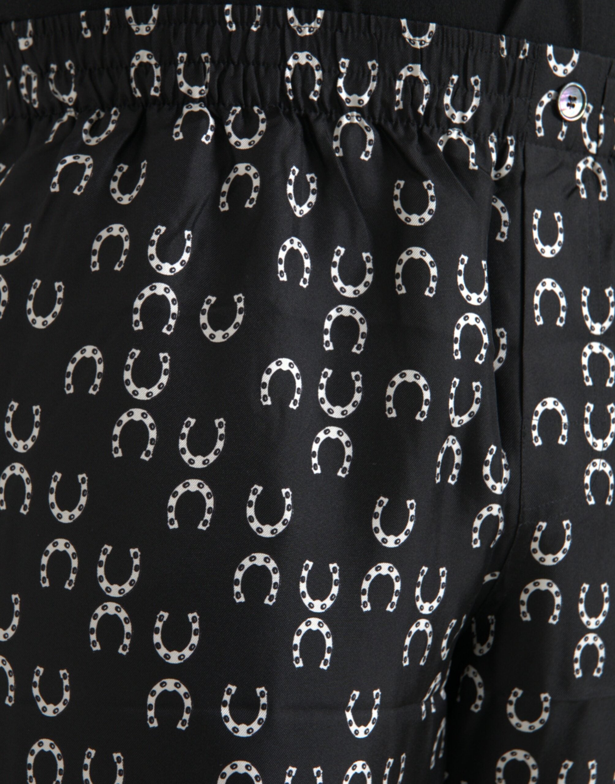 Dolce & Gabbana Black Horseshoe Print Silk Men's Pants