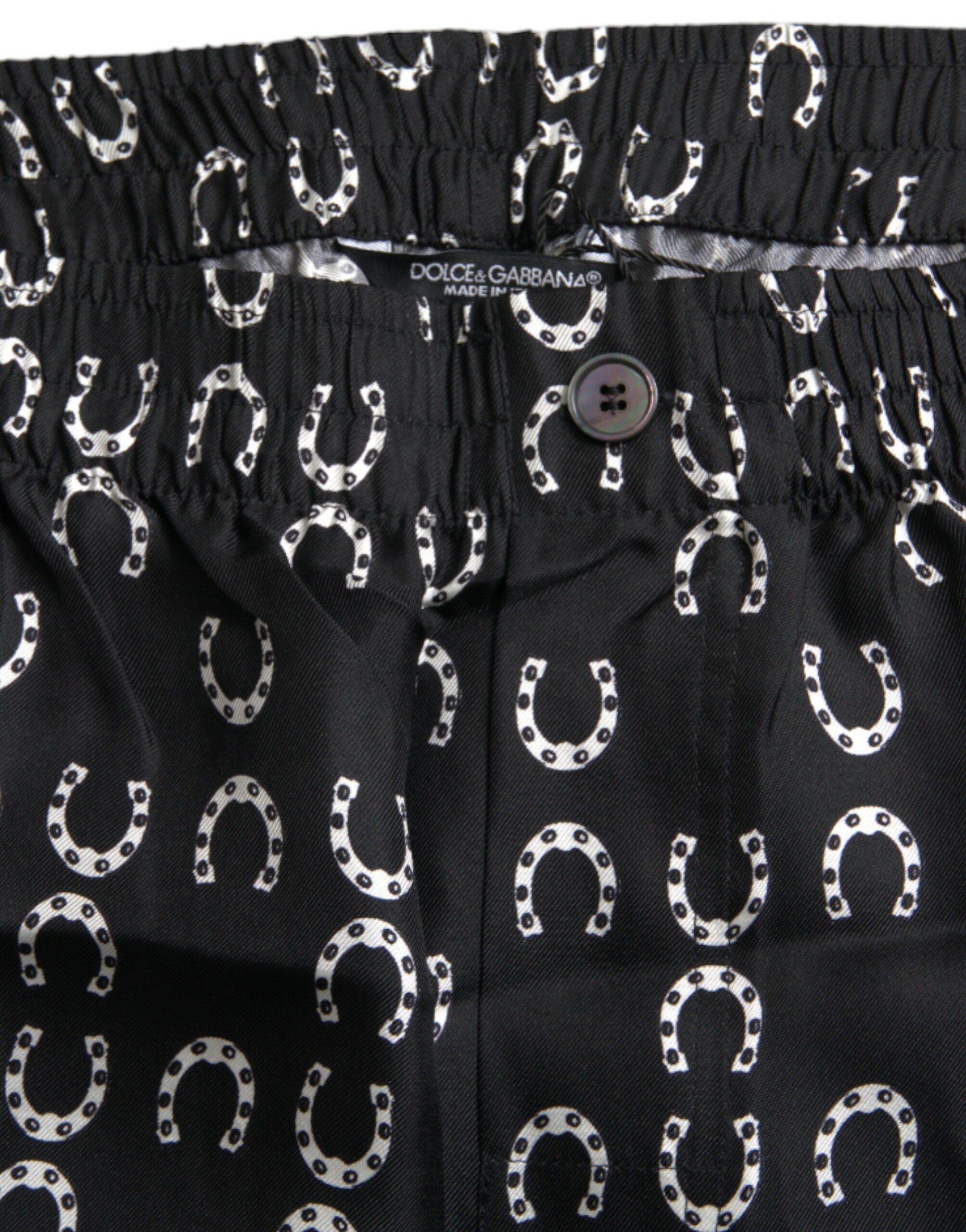Dolce & Gabbana Black Horseshoe Print Silk Men's Pants
