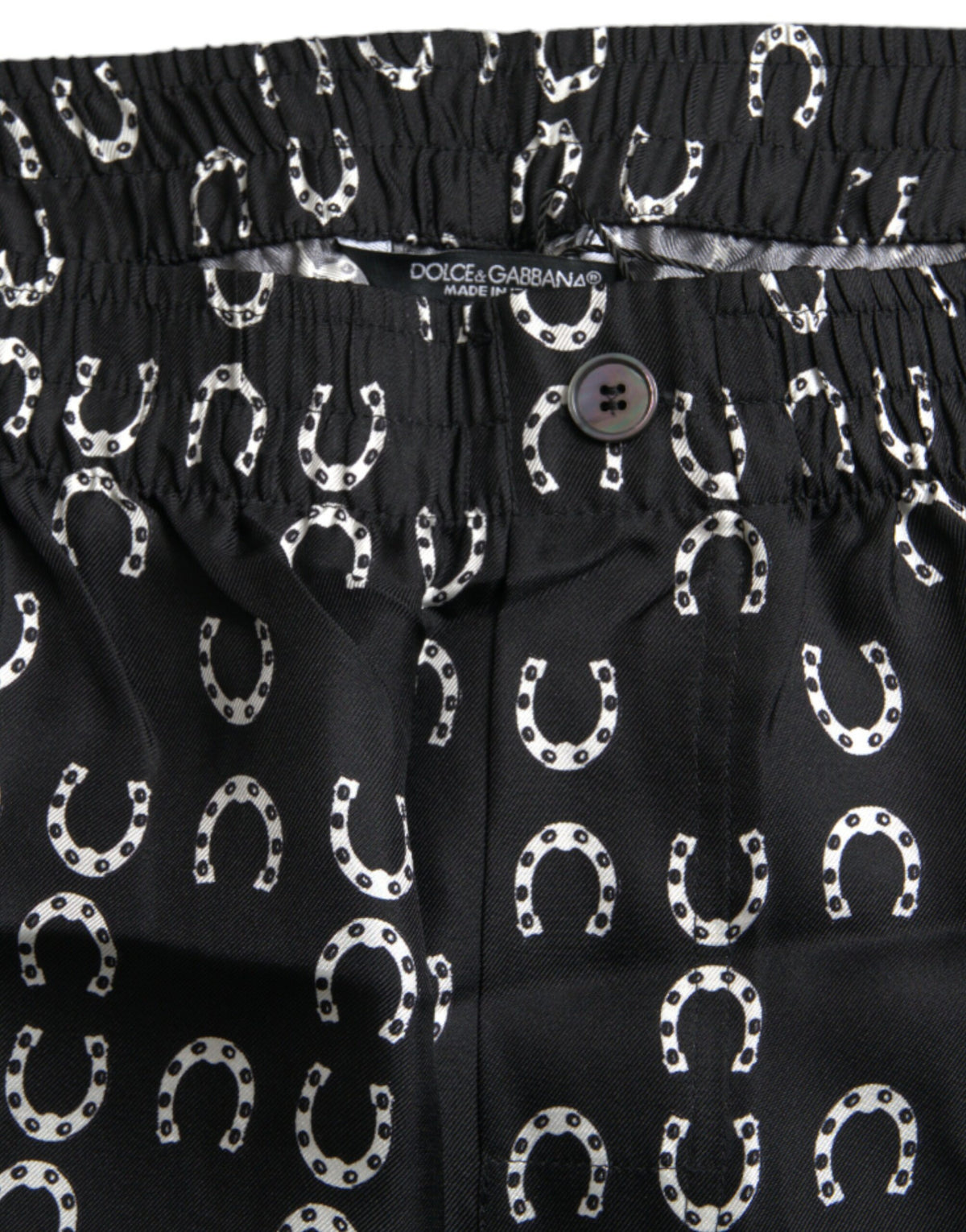 Dolce & Gabbana Black Horseshoe Print Silk Men's Pants