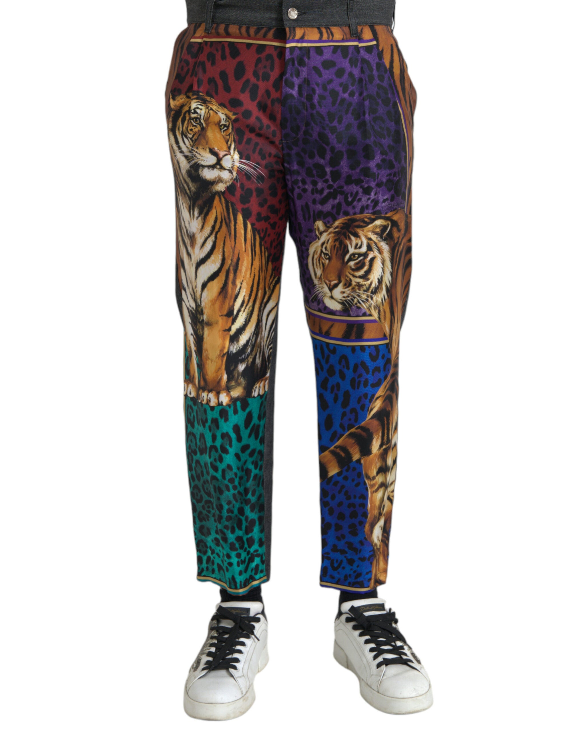 Dolce & Gabbana Multicolor Tiger Leopard Cotton Loose Tapered Men's Pants