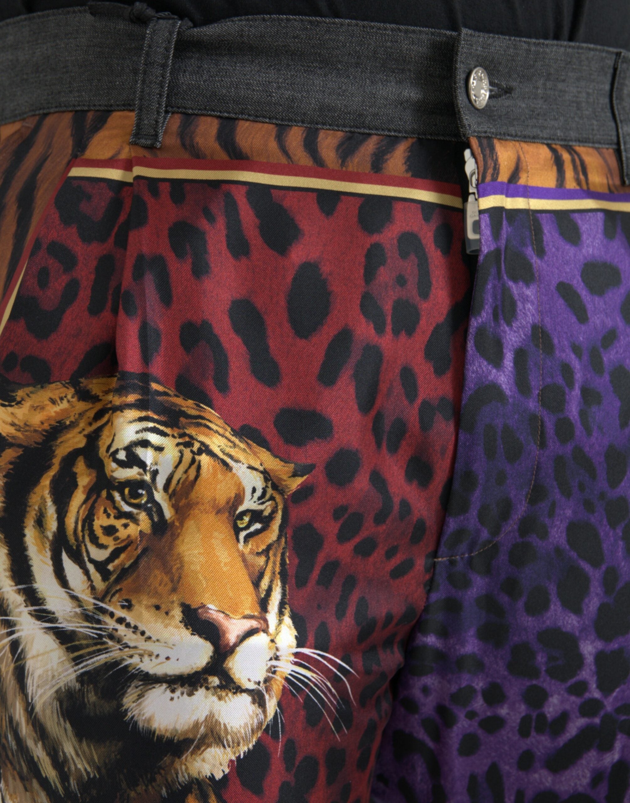 Dolce & Gabbana Multicolor Tiger Leopard Cotton Loose Tapered Men's Pants