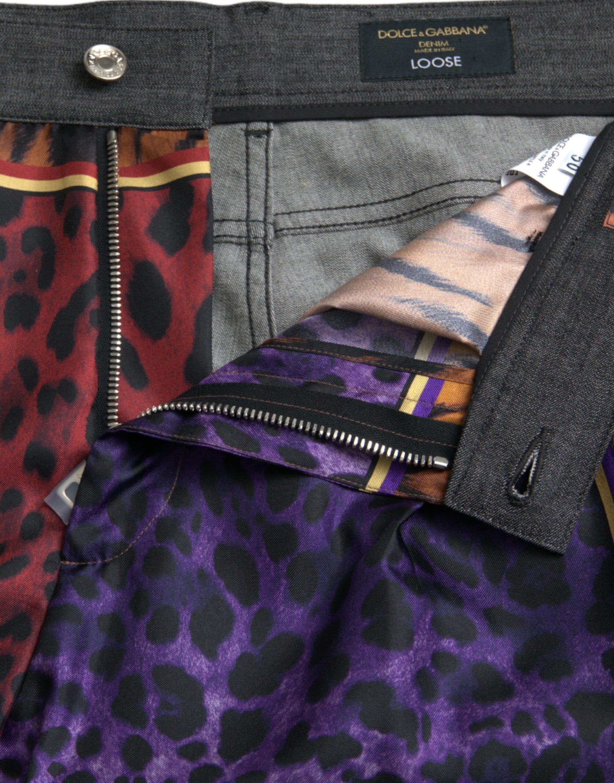 Dolce & Gabbana Multicolor Tiger Leopard Cotton Loose Tapered Men's Pants
