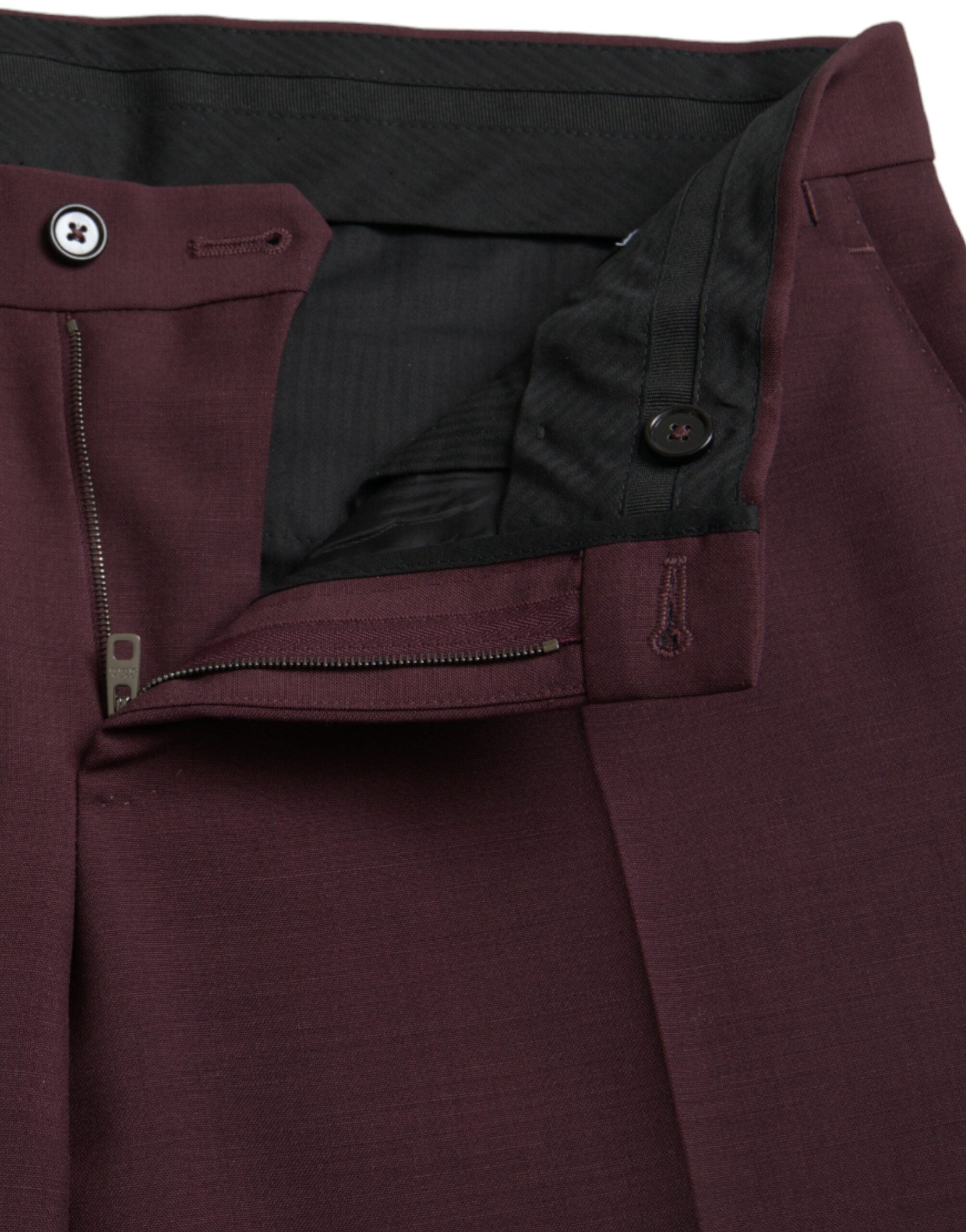 Dolce & Gabbana Maroon Wool Men Slim Fit Dress Men's Pants