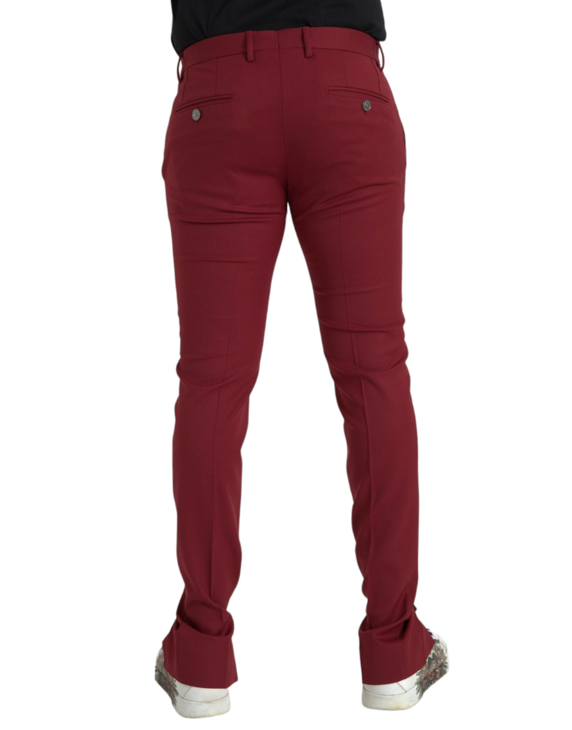 Dolce & Gabbana Red Wool Men Slim Fit Dress Men's Pants