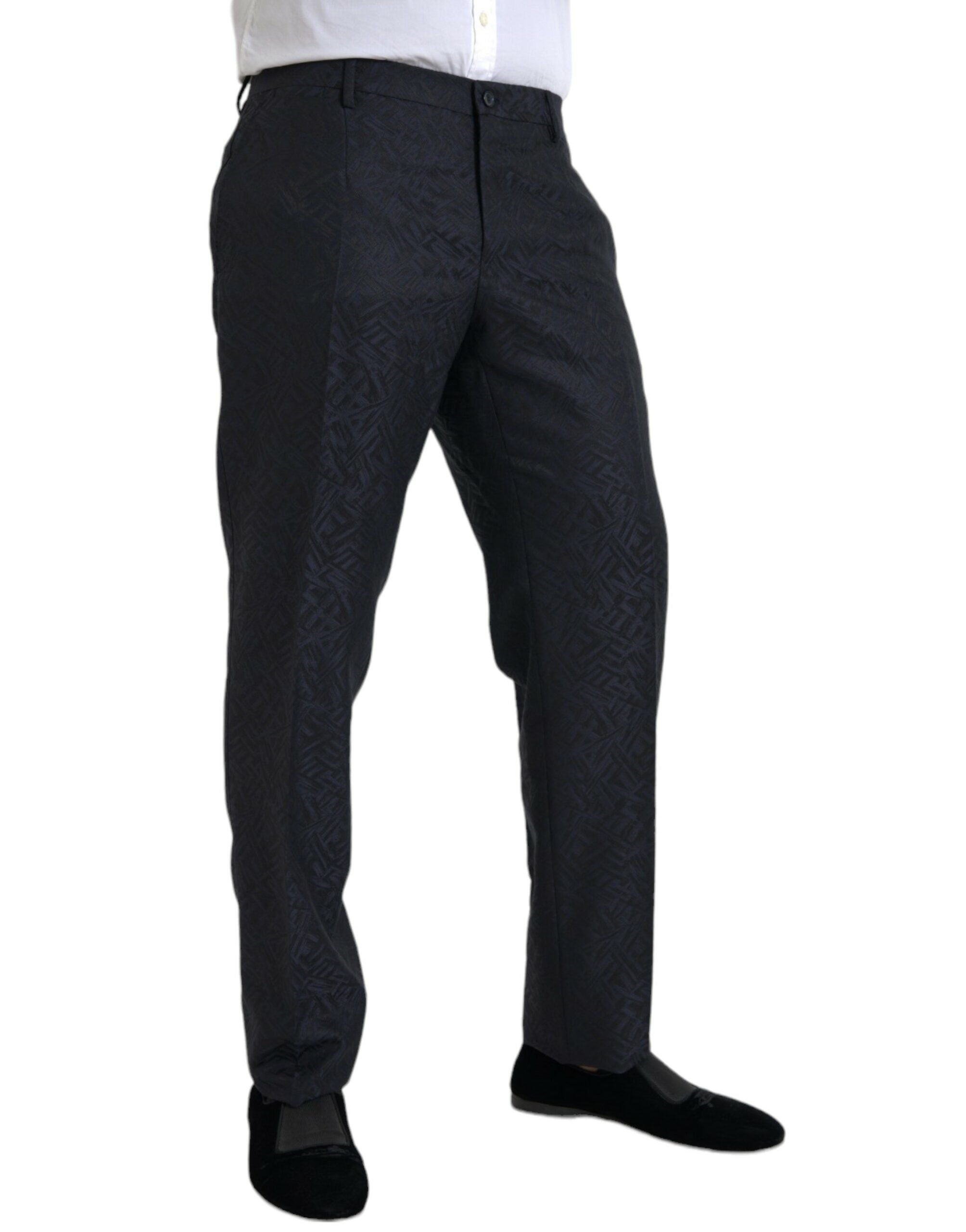 Dolce & Gabbana Blue Brocade Wool Skinny Men Dress Men's Pants