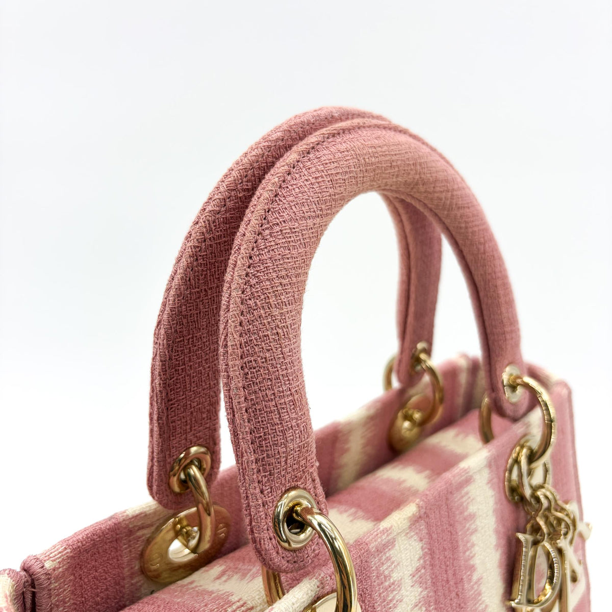 Christian Dior Lady D-Lite Embroidered Canvas Pink Canvas Handbag (Pre-Owned)