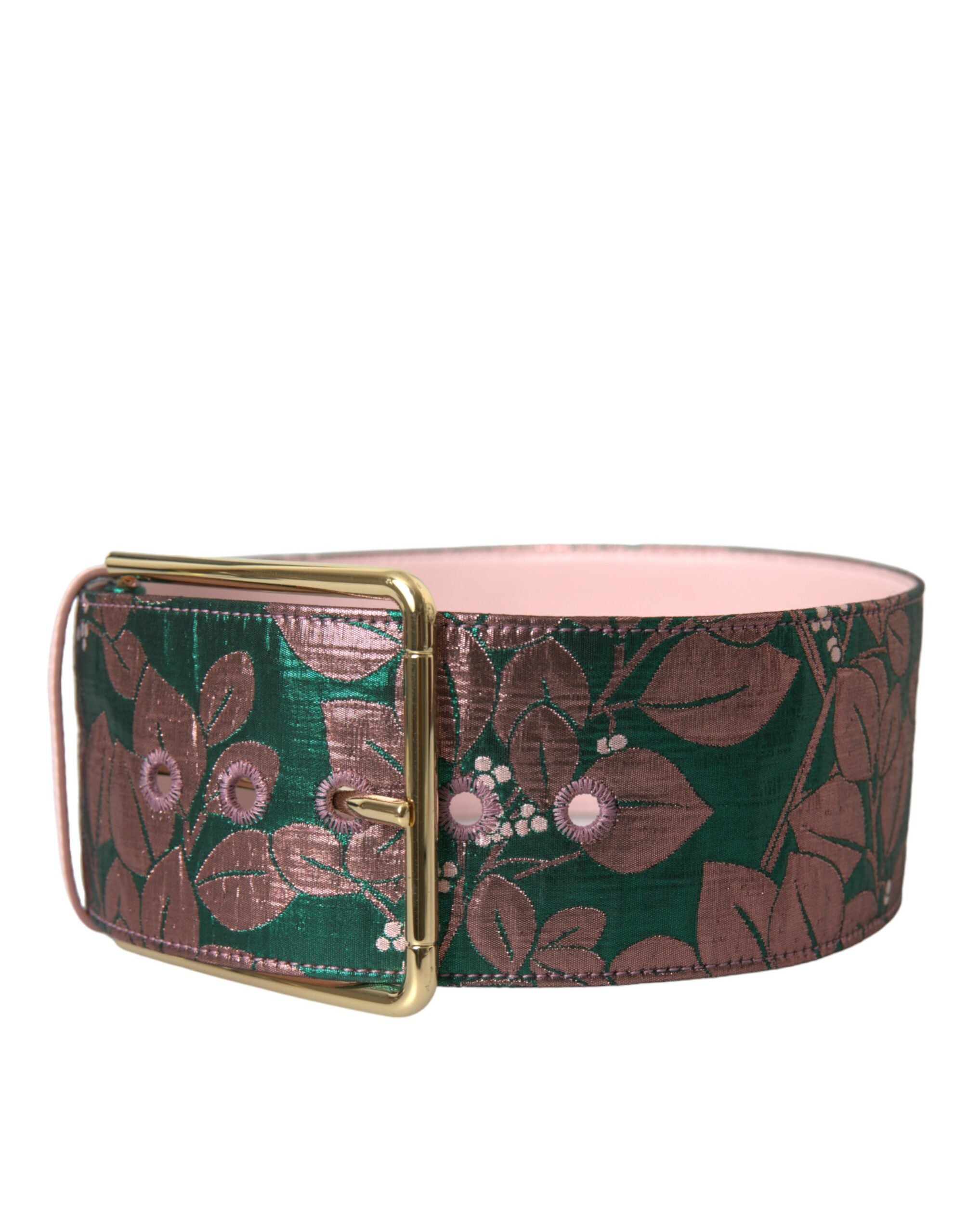 Dolce & Gabbana Multicolor Floral Jacquard Lurex Gold Buckle Women's Belt