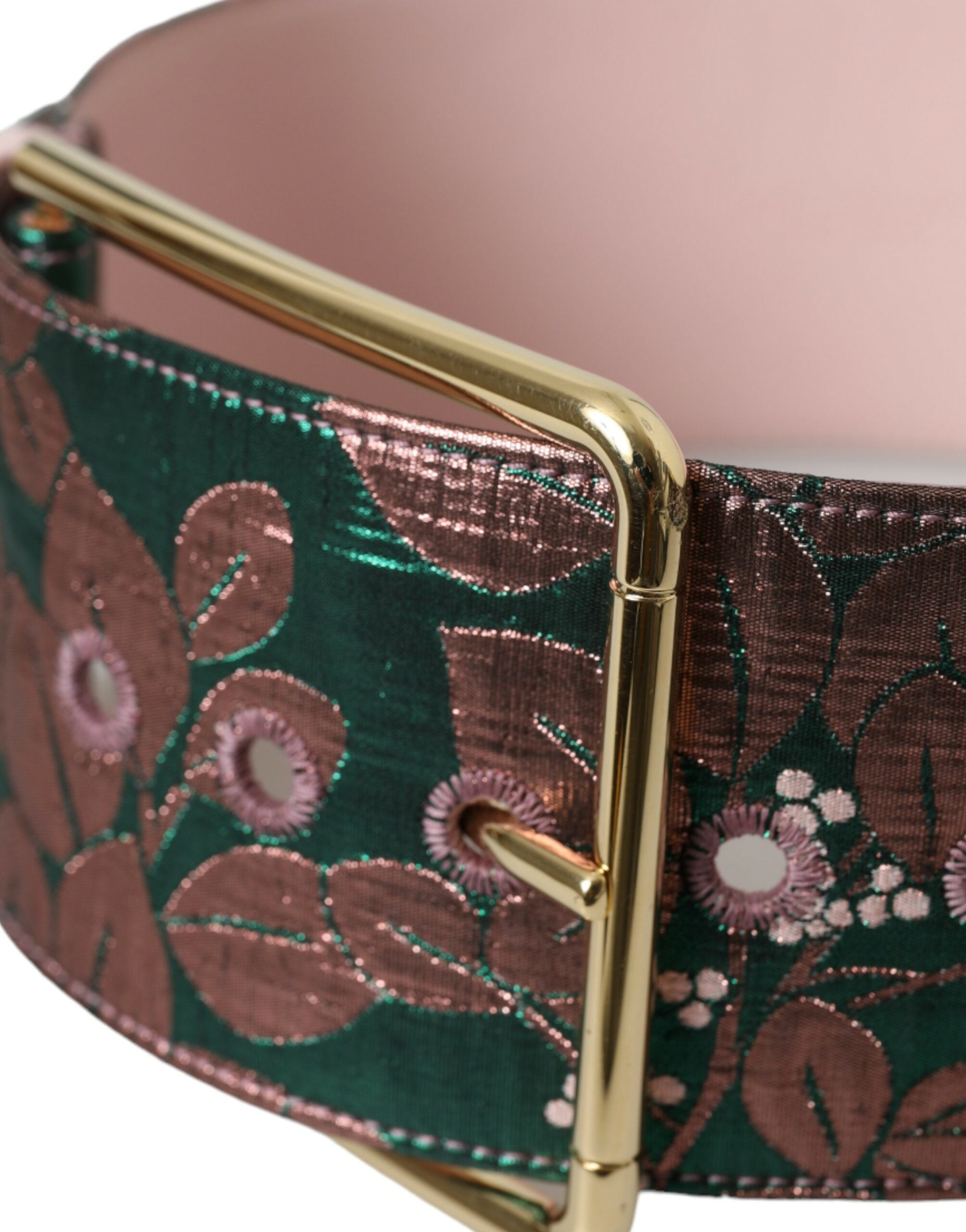 Dolce & Gabbana Multicolor Floral Jacquard Lurex Gold Buckle Women's Belt