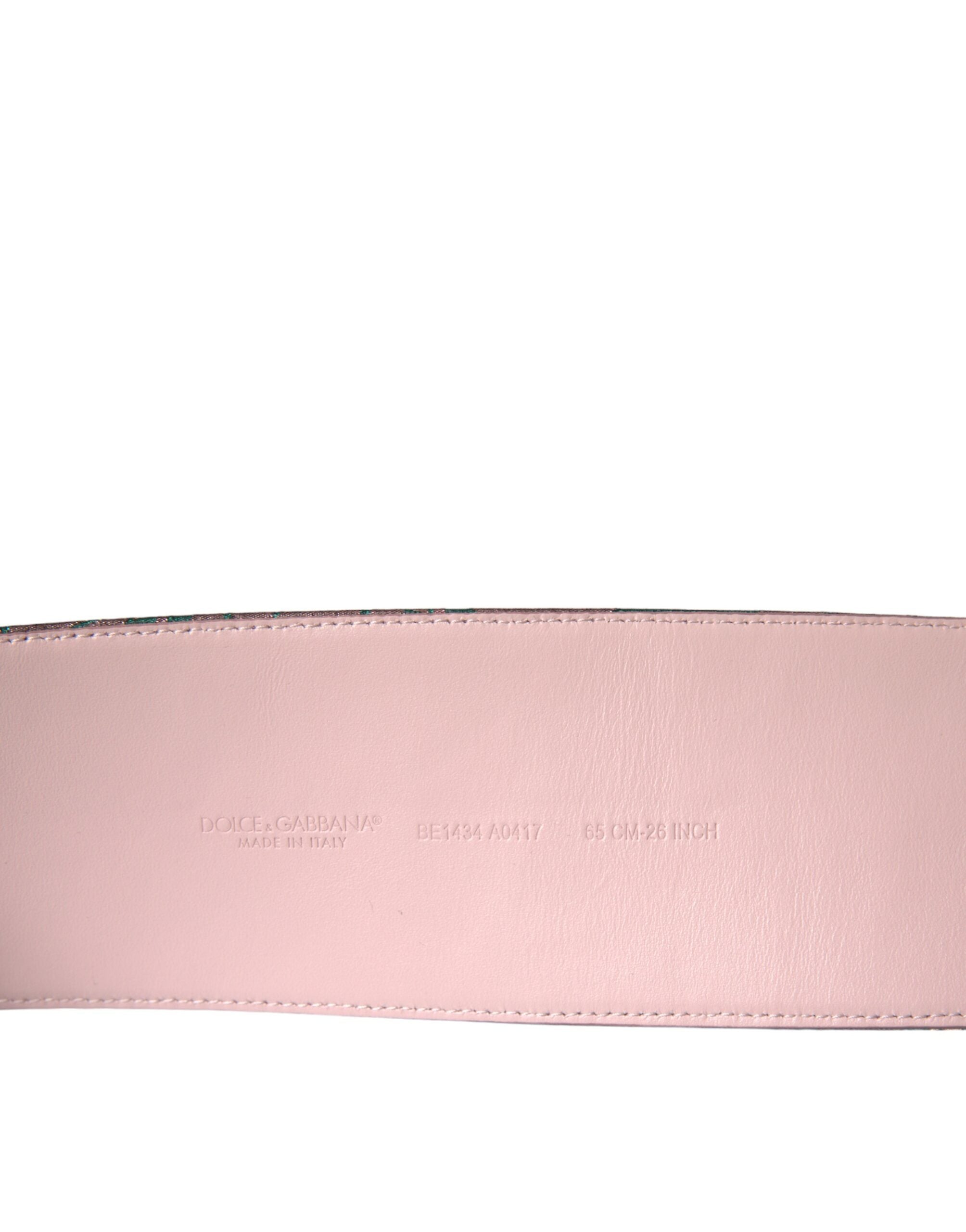 Dolce & Gabbana Multicolor Floral Jacquard Lurex Gold Buckle Women's Belt