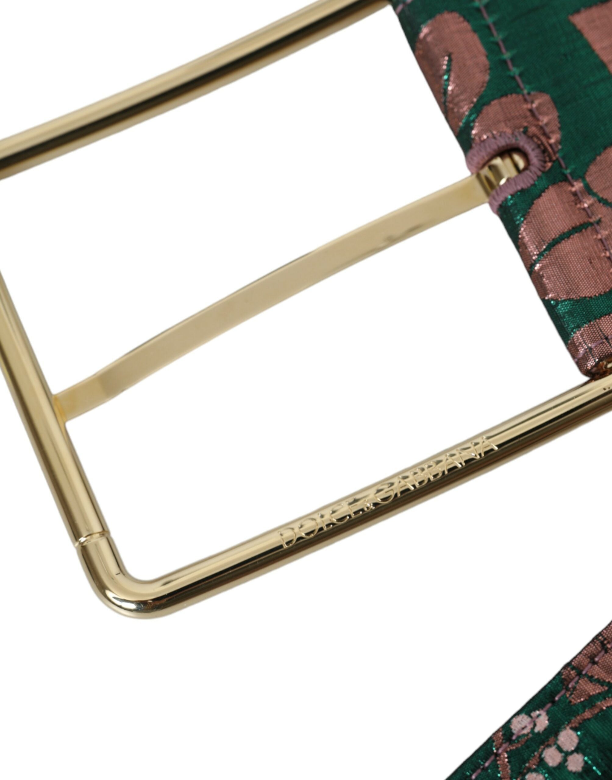 Dolce & Gabbana Multicolor Floral Jacquard Lurex Gold Buckle Women's Belt