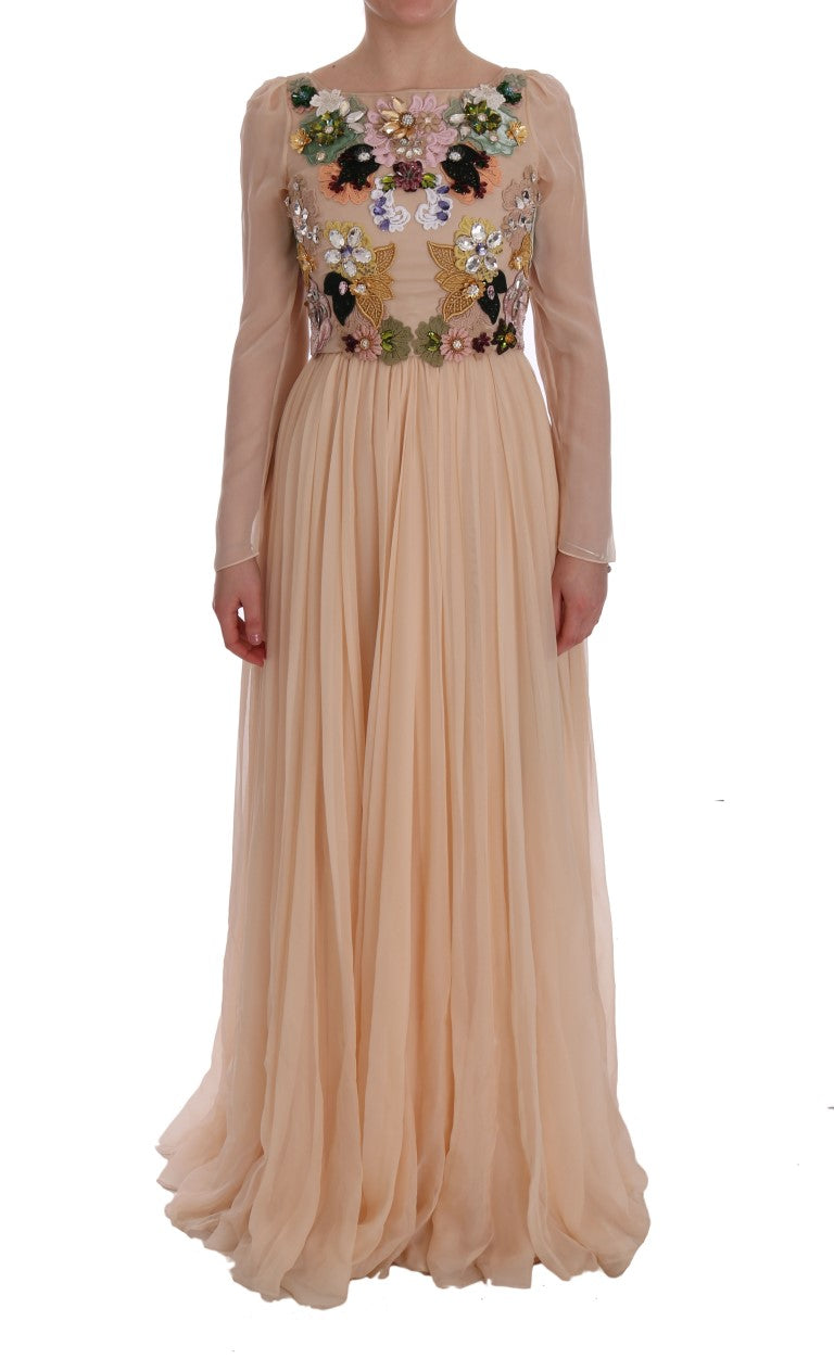 Dolce & Gabbana Pink Silk Floral Crystal Maxi Gown Women's Dress
