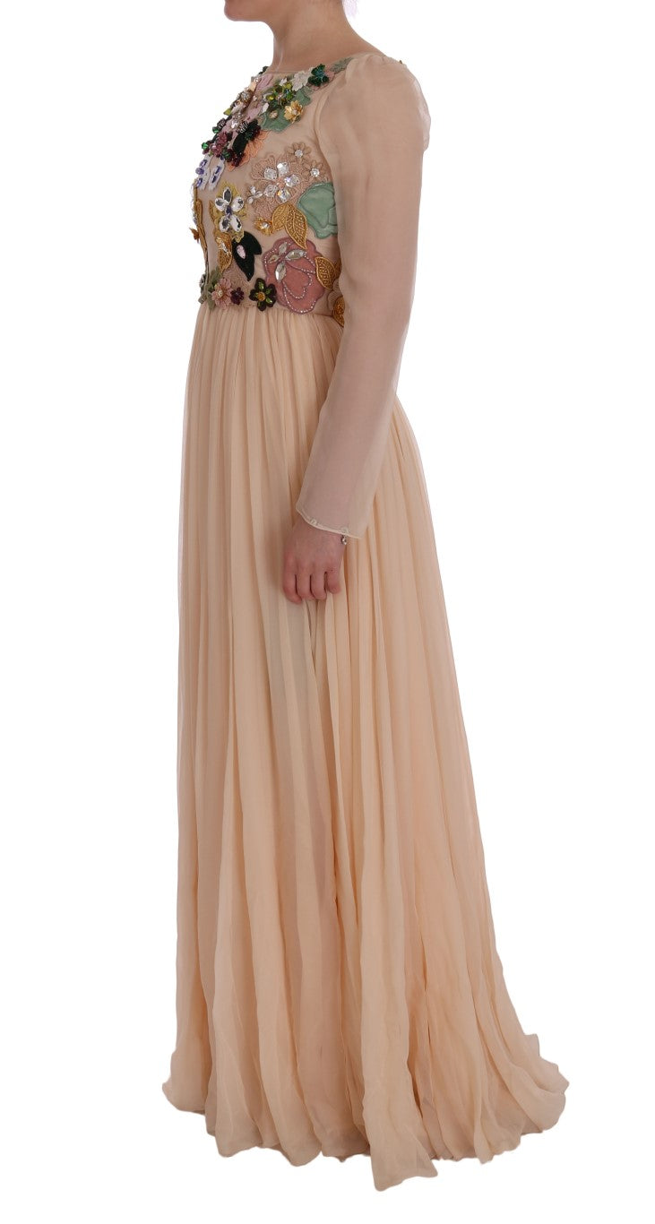 Dolce & Gabbana Pink Silk Floral Crystal Maxi Gown Women's Dress