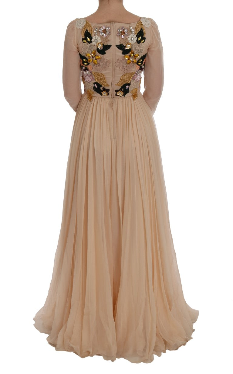 Dolce & Gabbana Pink Silk Floral Crystal Maxi Gown Women's Dress