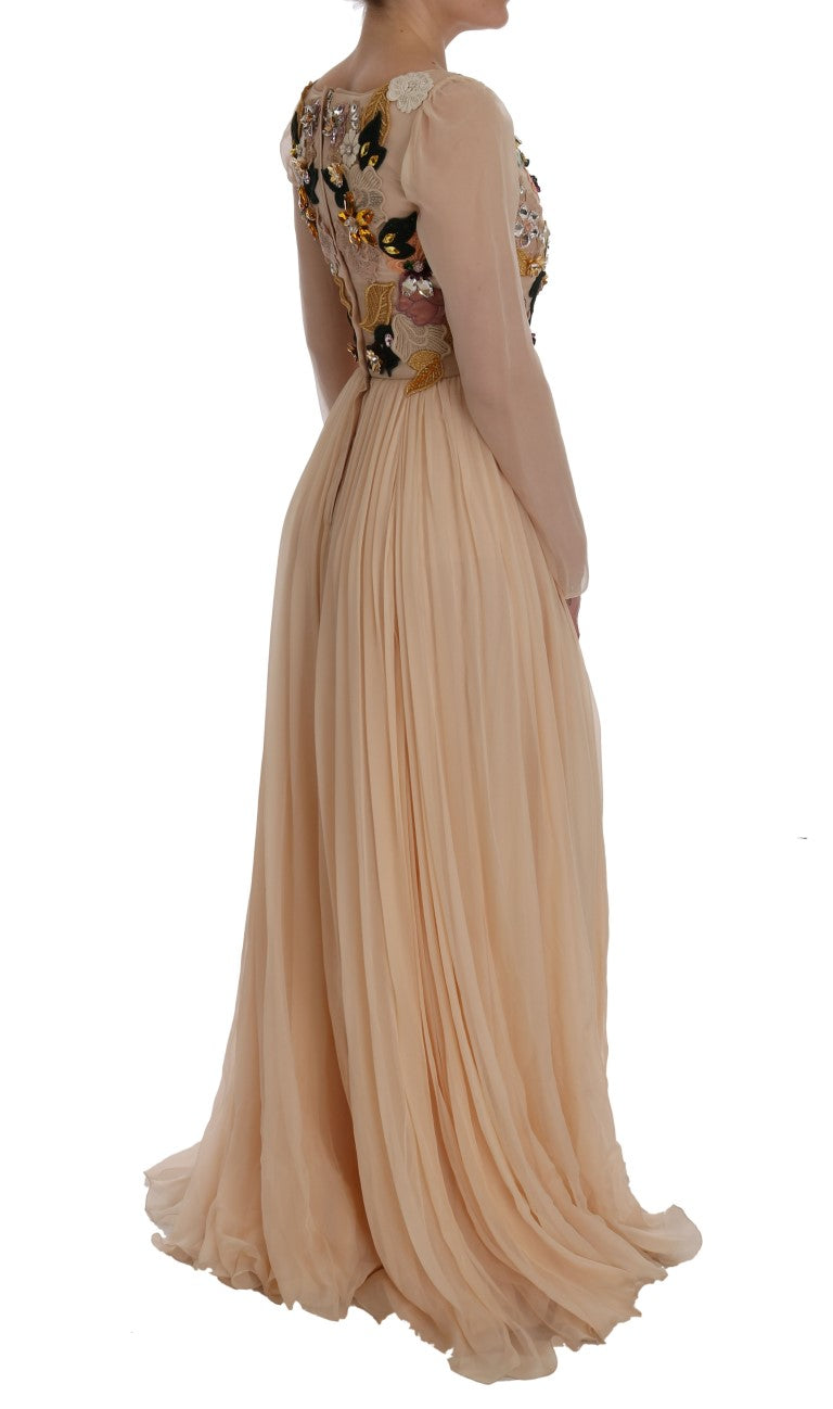 Dolce & Gabbana Pink Silk Floral Crystal Maxi Gown Women's Dress