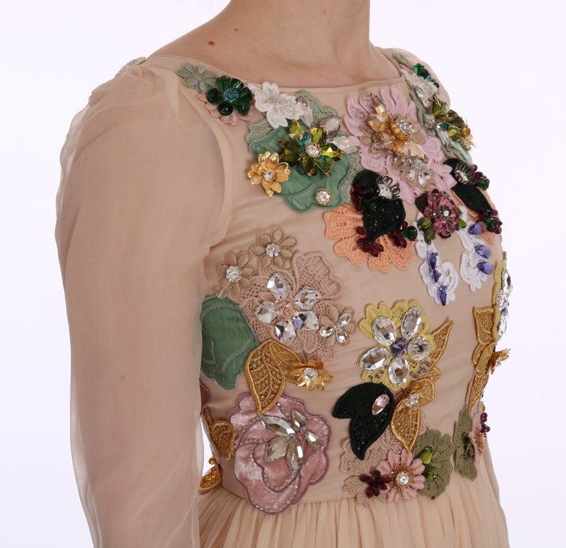 Dolce & Gabbana Pink Silk Floral Crystal Maxi Gown Women's Dress