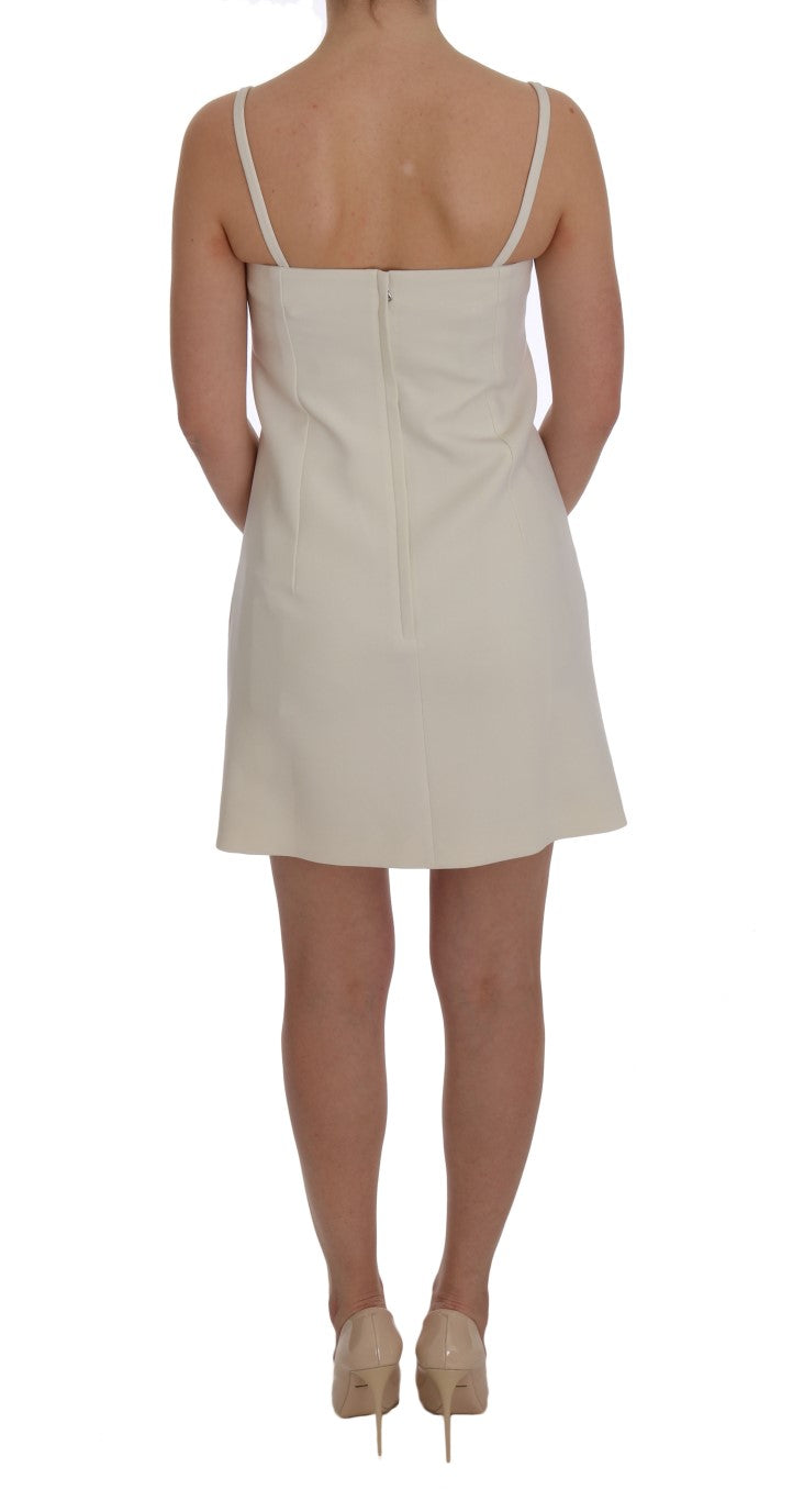 Dolce & Gabbana White Wool Stretch Brooch Shift Women's Dress