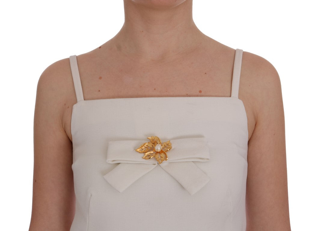 Dolce & Gabbana White Wool Stretch Brooch Shift Women's Dress