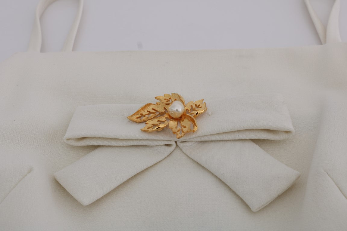 Dolce & Gabbana White Wool Stretch Brooch Shift Women's Dress