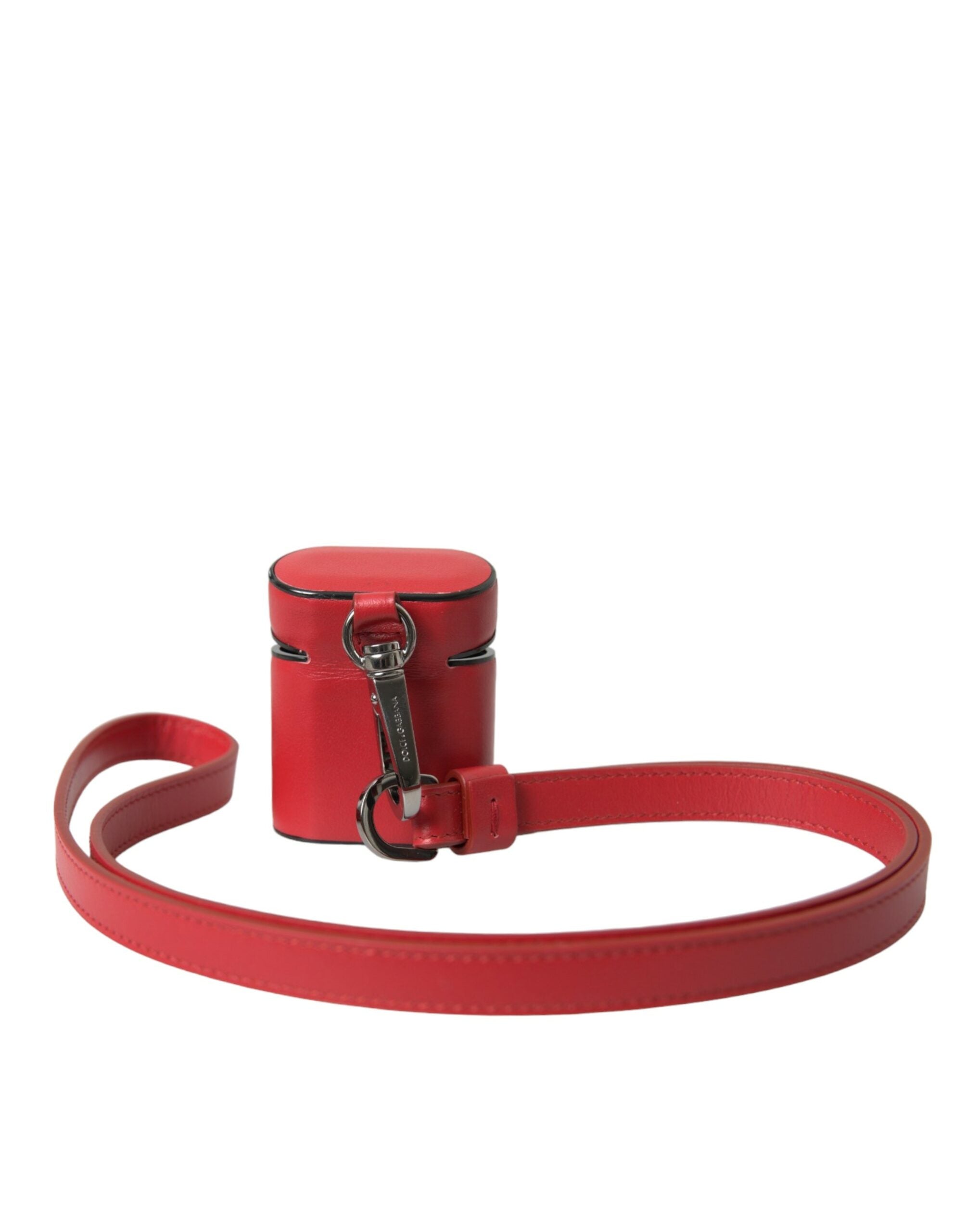 Dolce & Gabbana Red Calfskin Leather Logo Print Strap Men Airpods Men's Case