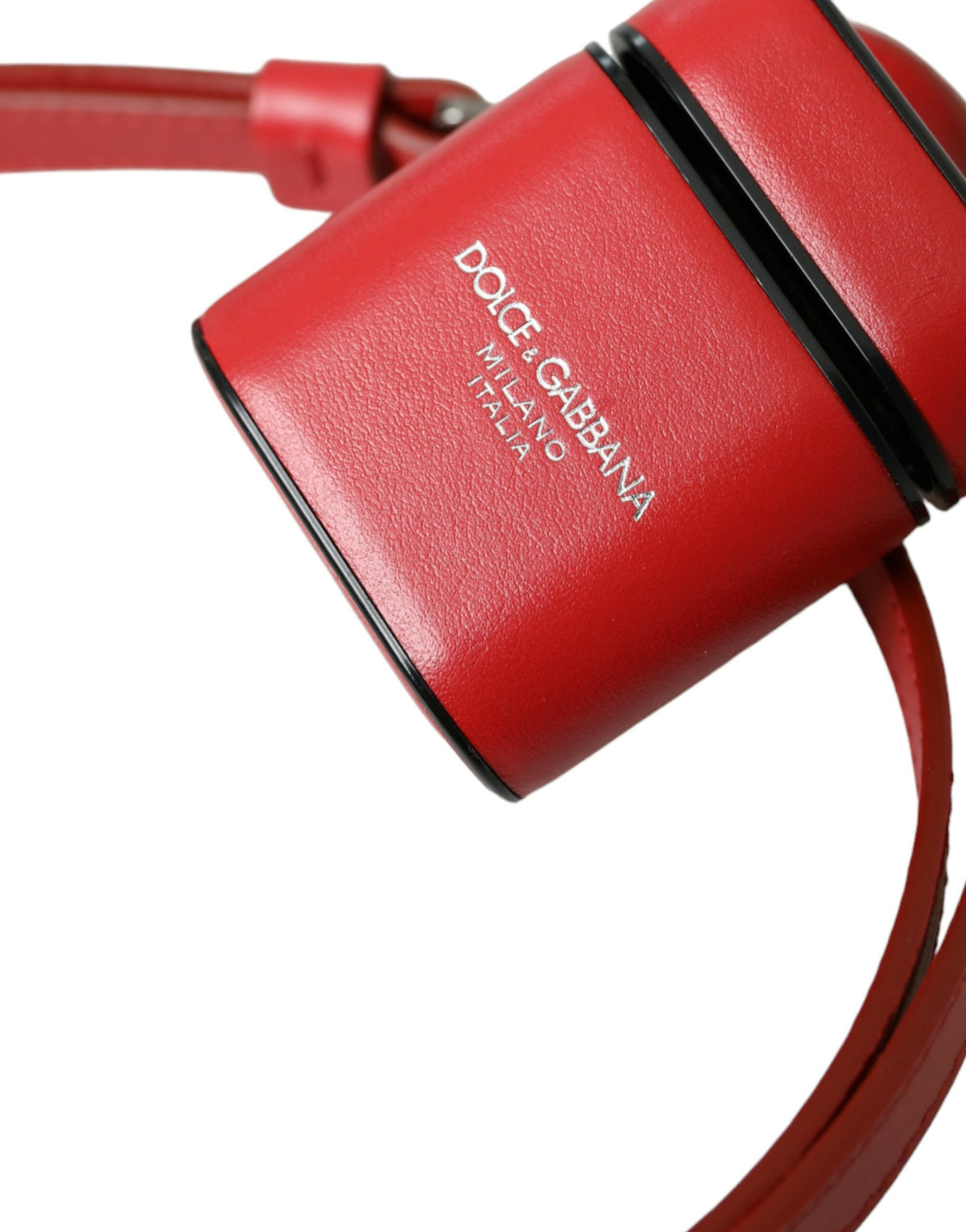 Dolce & Gabbana Red Calfskin Leather Logo Print Strap Men Airpods Men's Case
