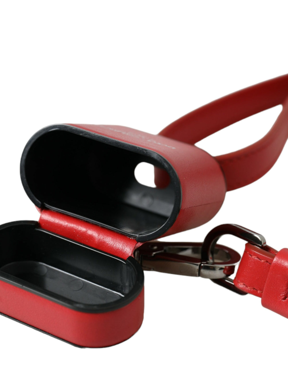 Dolce & Gabbana Red Calfskin Leather Logo Print Strap Men Airpods Men's Case