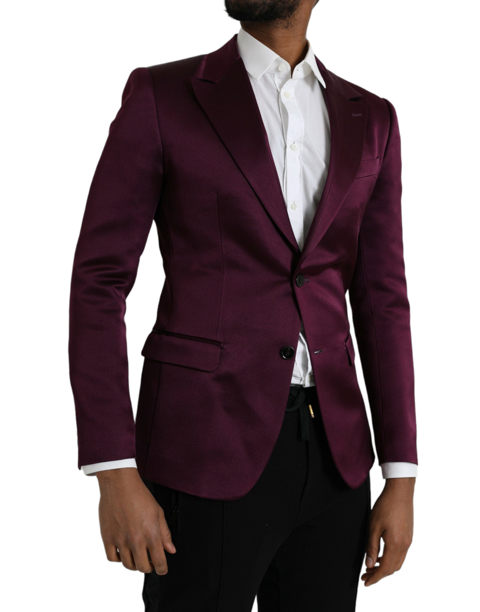 Dolce & Gabbana Maroon Silk Single Breasted Coat Men's Blazer