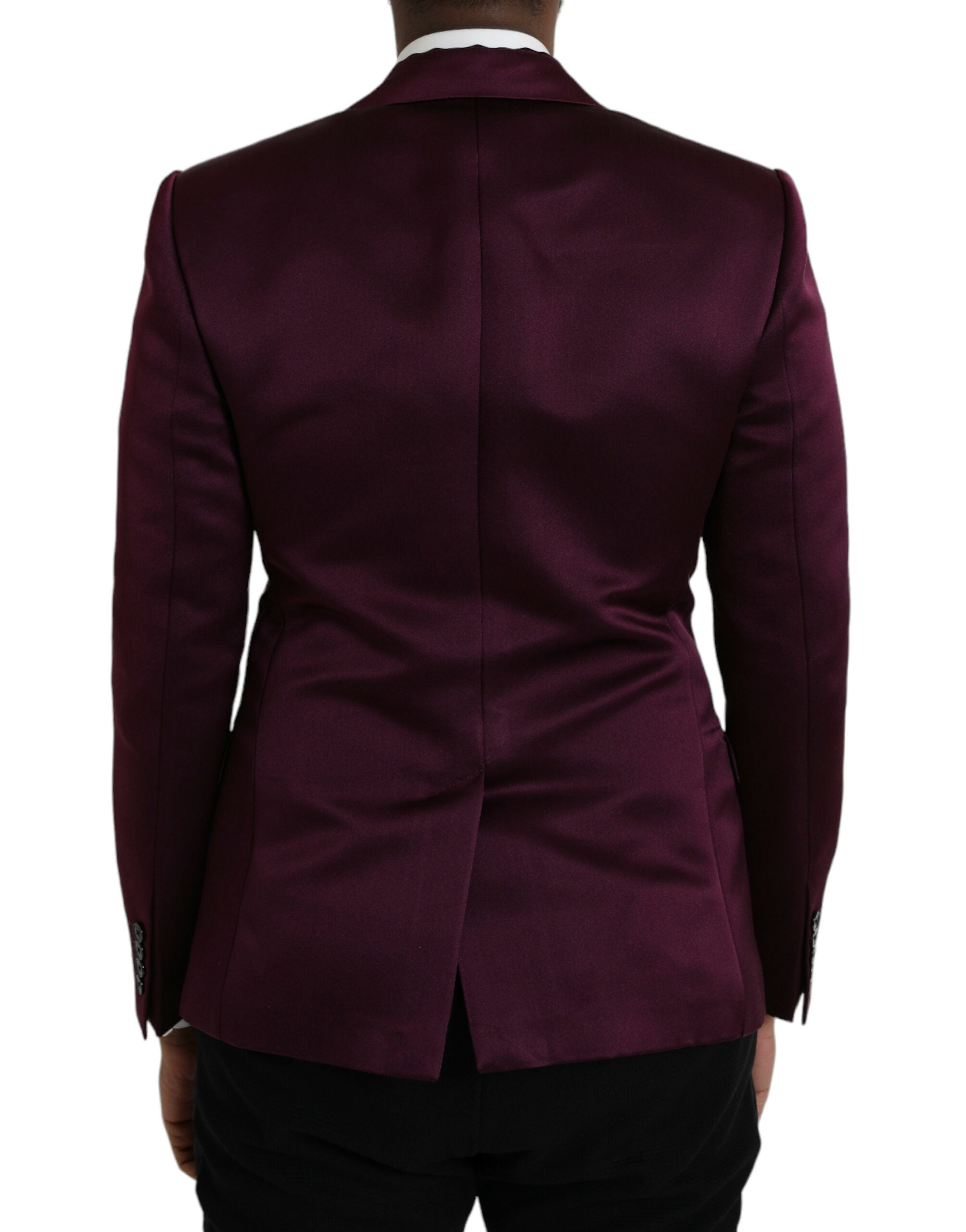 Dolce & Gabbana Maroon Silk Single Breasted Coat Men's Blazer