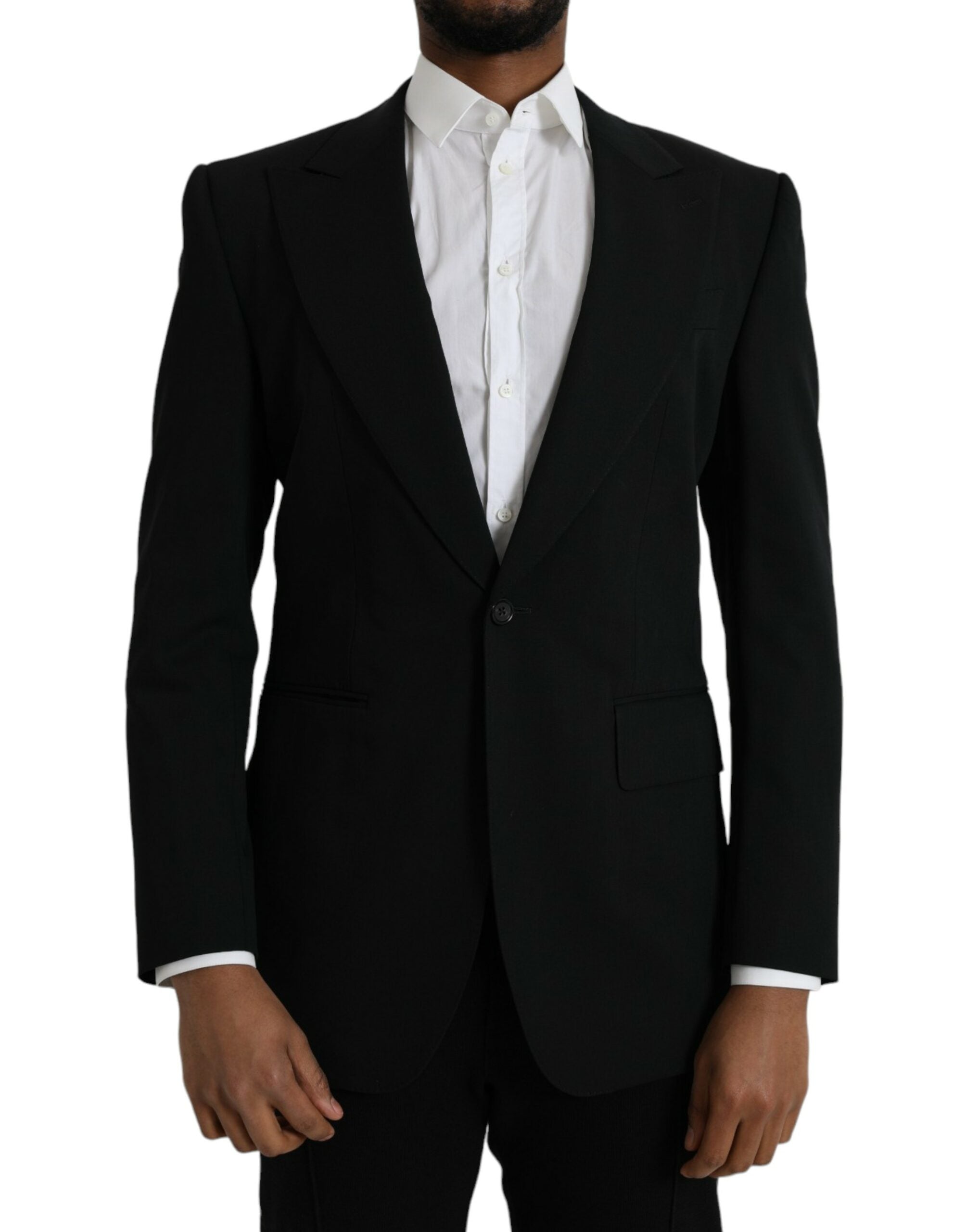 Dolce & Gabbana Black Wool Peak Single Breasted Coat Men's Blazer