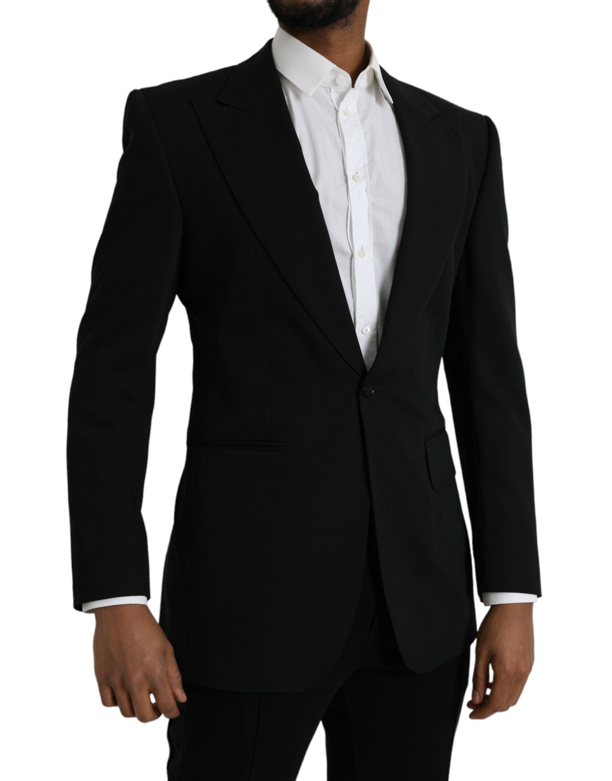 Dolce & Gabbana Black Wool Peak Single Breasted Coat Men's Blazer