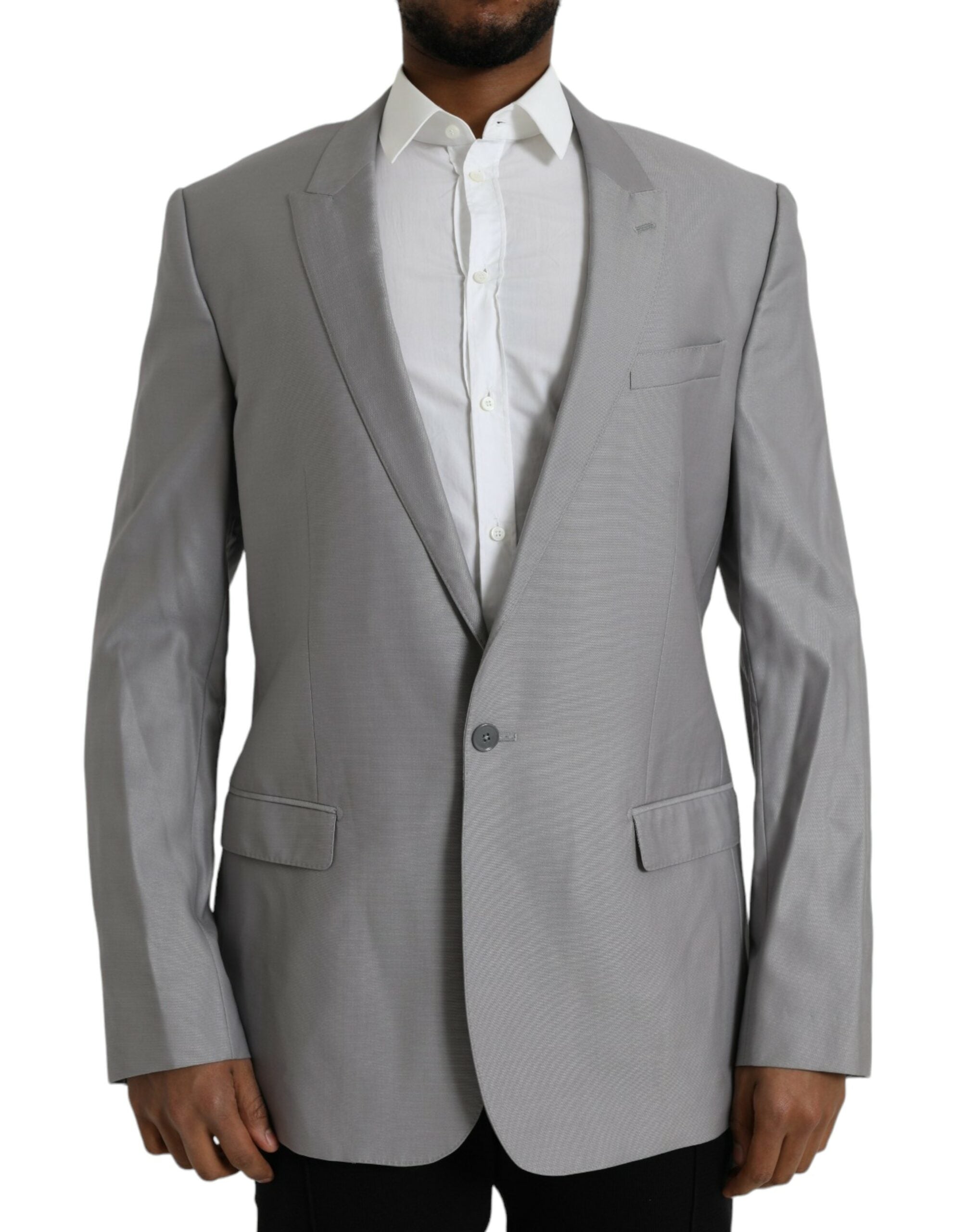 Dolce & Gabbana Gray Wool Peak Single Breasted Coat Men's Blazer