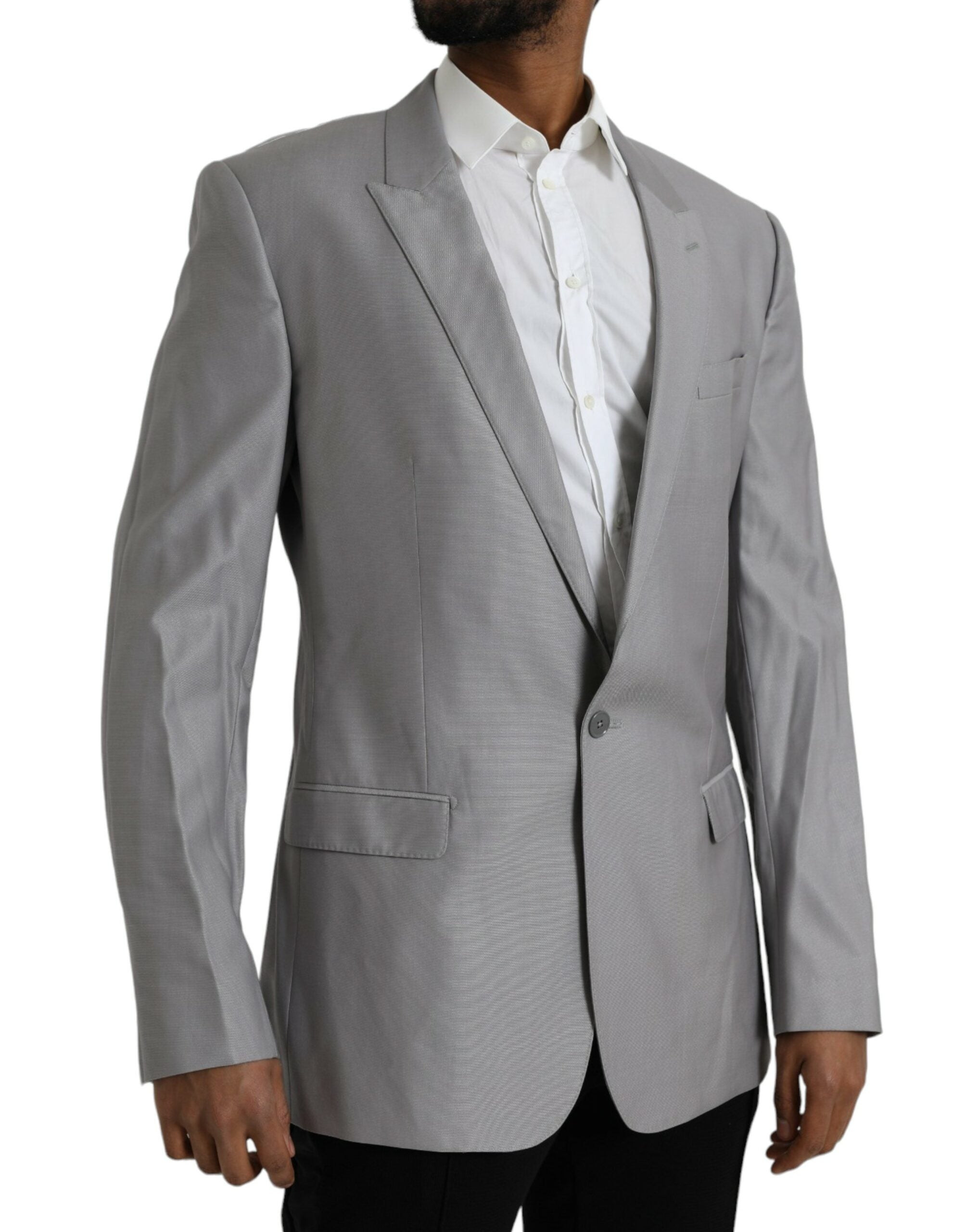 Dolce & Gabbana Gray Wool Peak Single Breasted Coat Men's Blazer