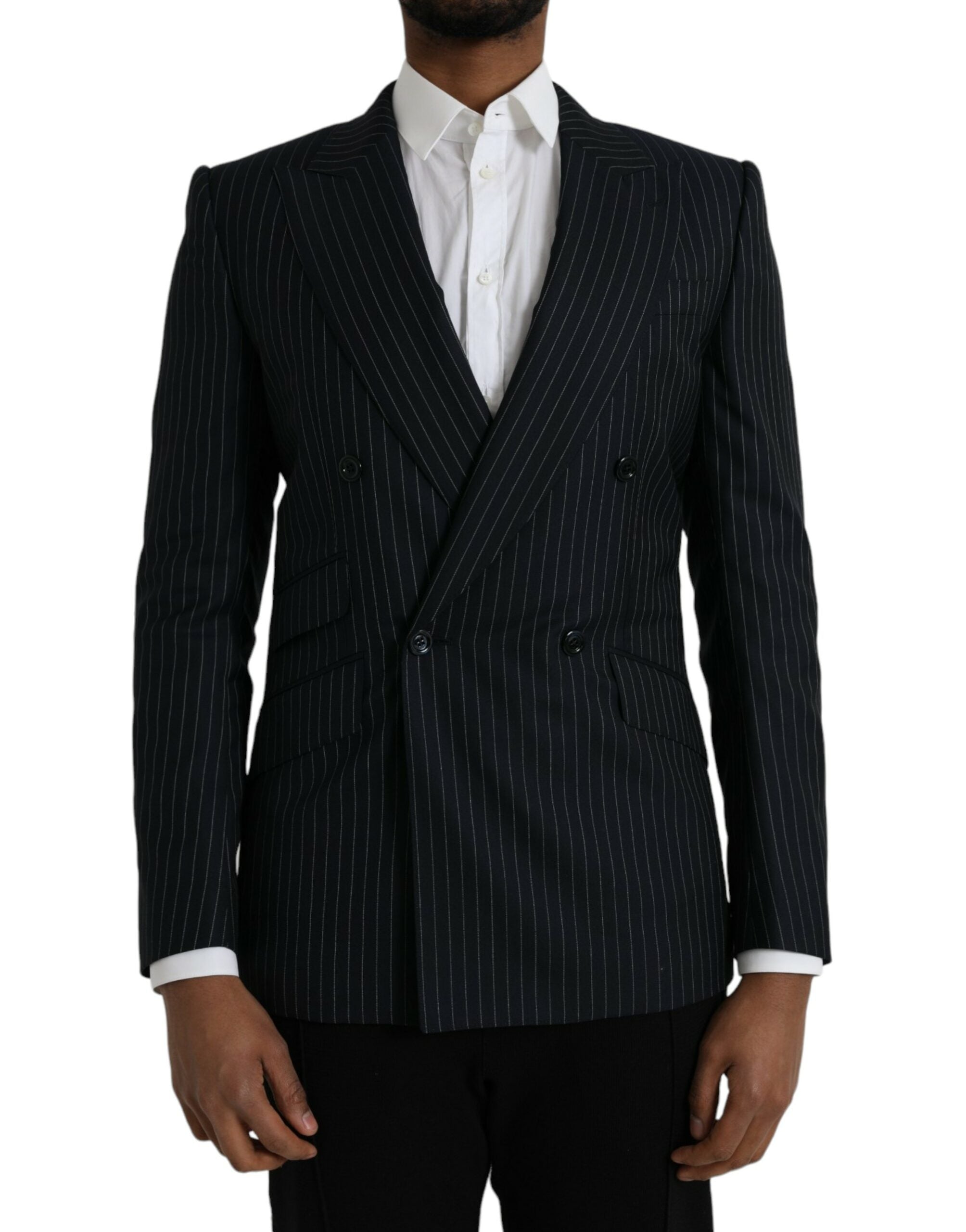 Dolce & Gabbana Dark Gray Stripe SICILIA Double Breasted Coat Men's Blazer