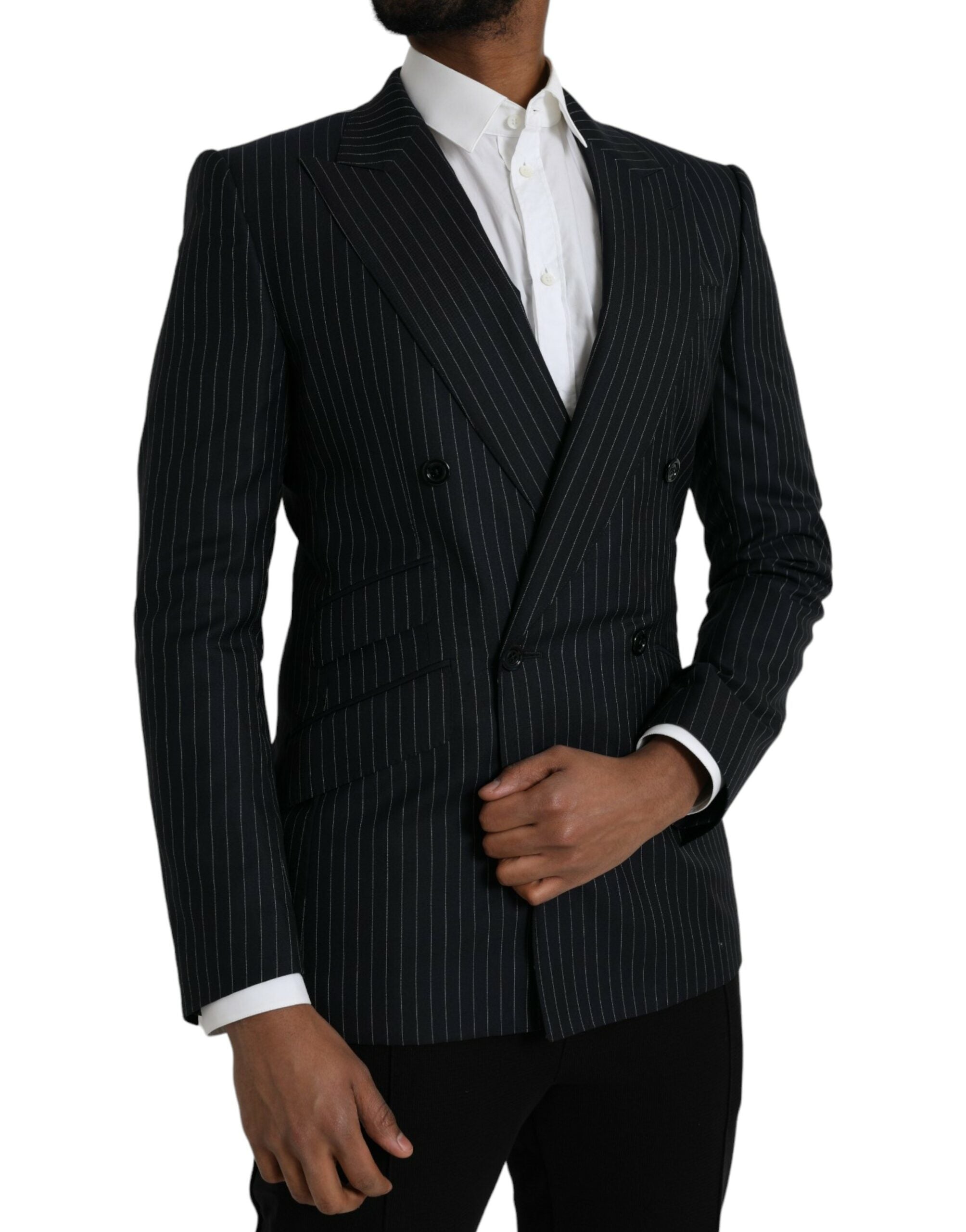 Dolce & Gabbana Dark Gray Stripe SICILIA Double Breasted Coat Men's Blazer
