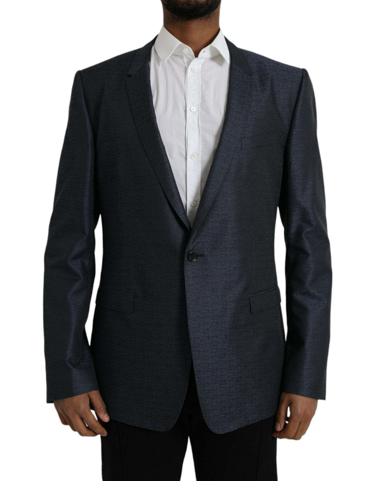 Dolce & Gabbana Blue Wool GOLD Single Breasted Coat Men's Blazer
