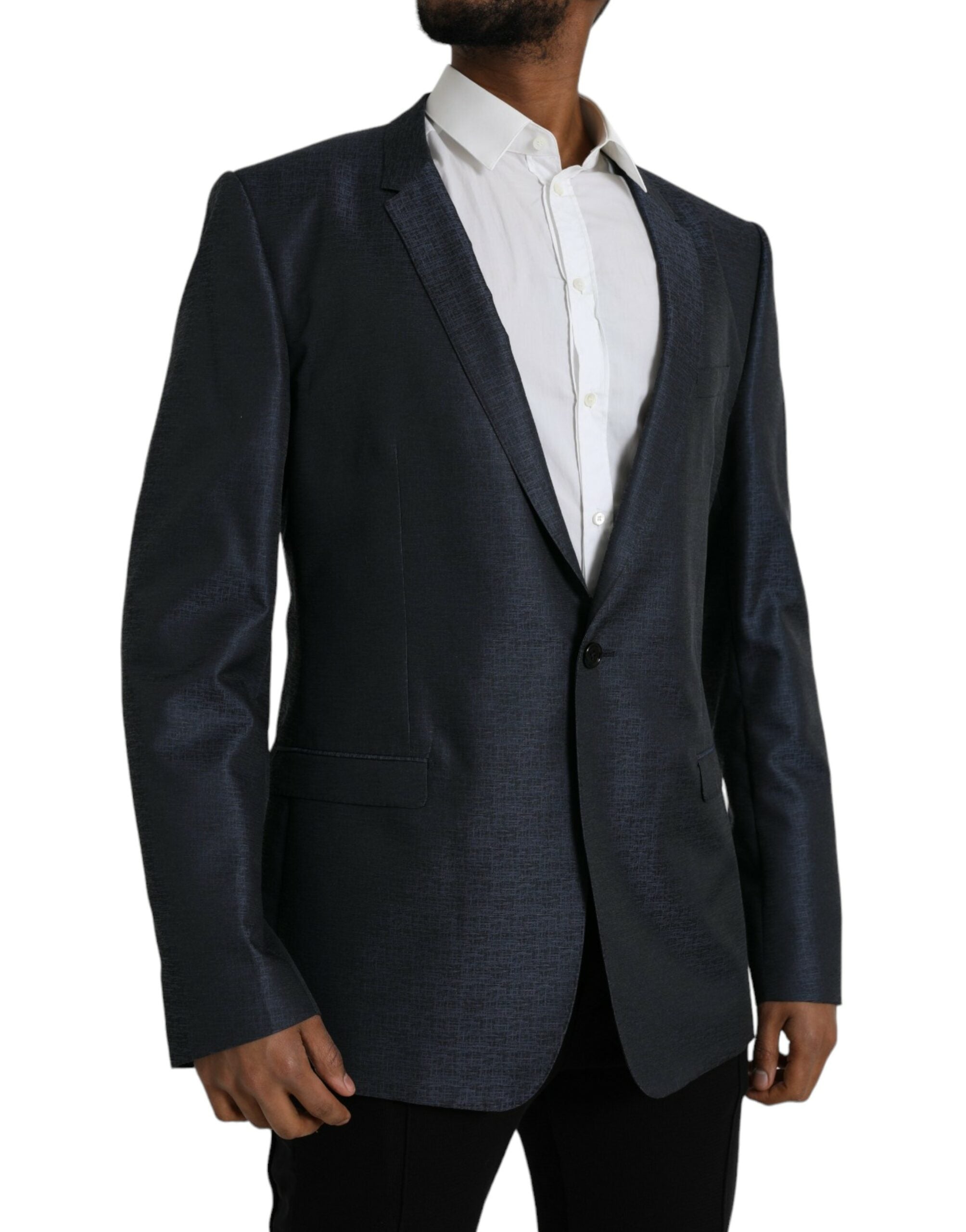 Dolce & Gabbana Blue Wool GOLD Single Breasted Coat Men's Blazer