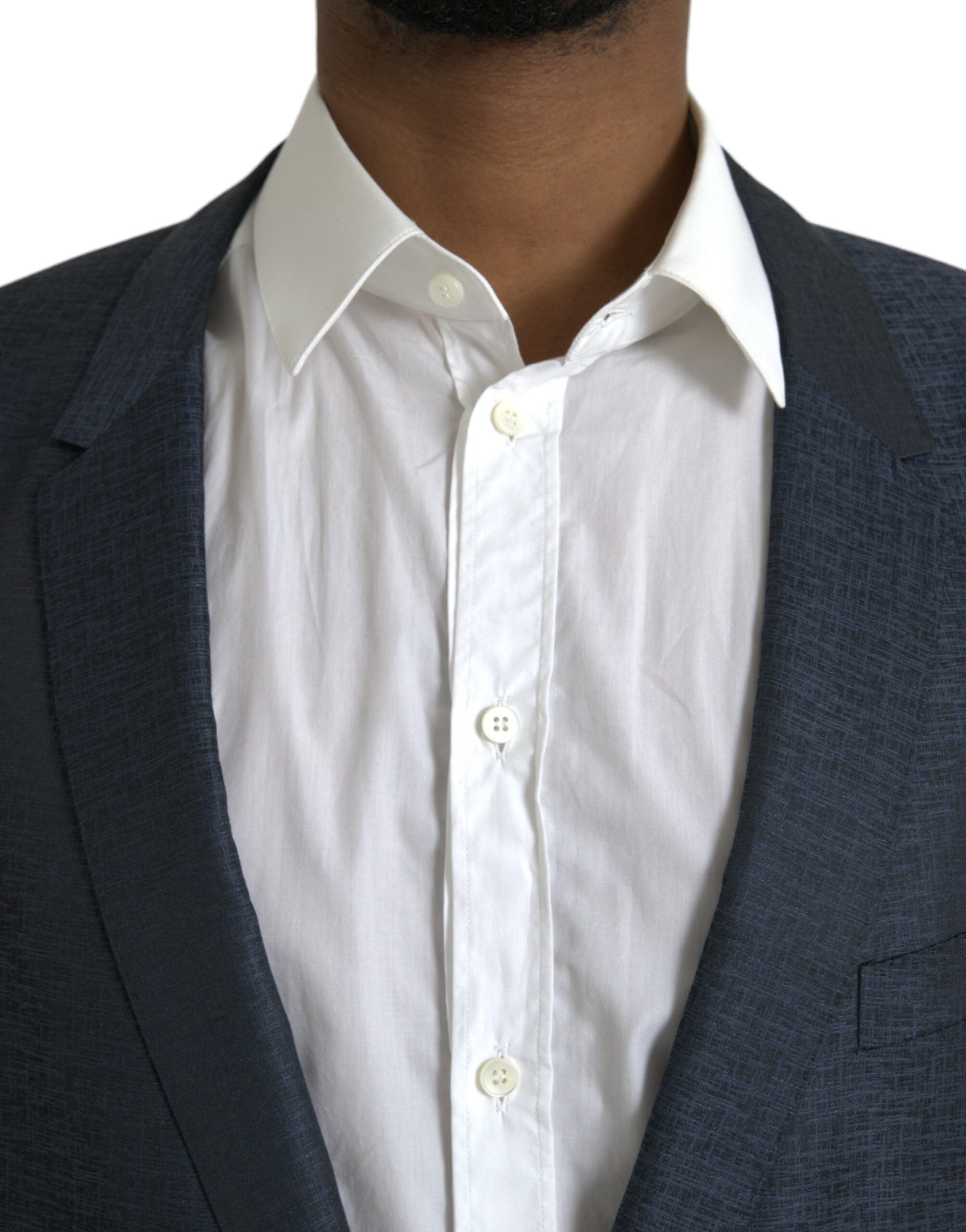 Dolce & Gabbana Blue Wool GOLD Single Breasted Coat Men's Blazer