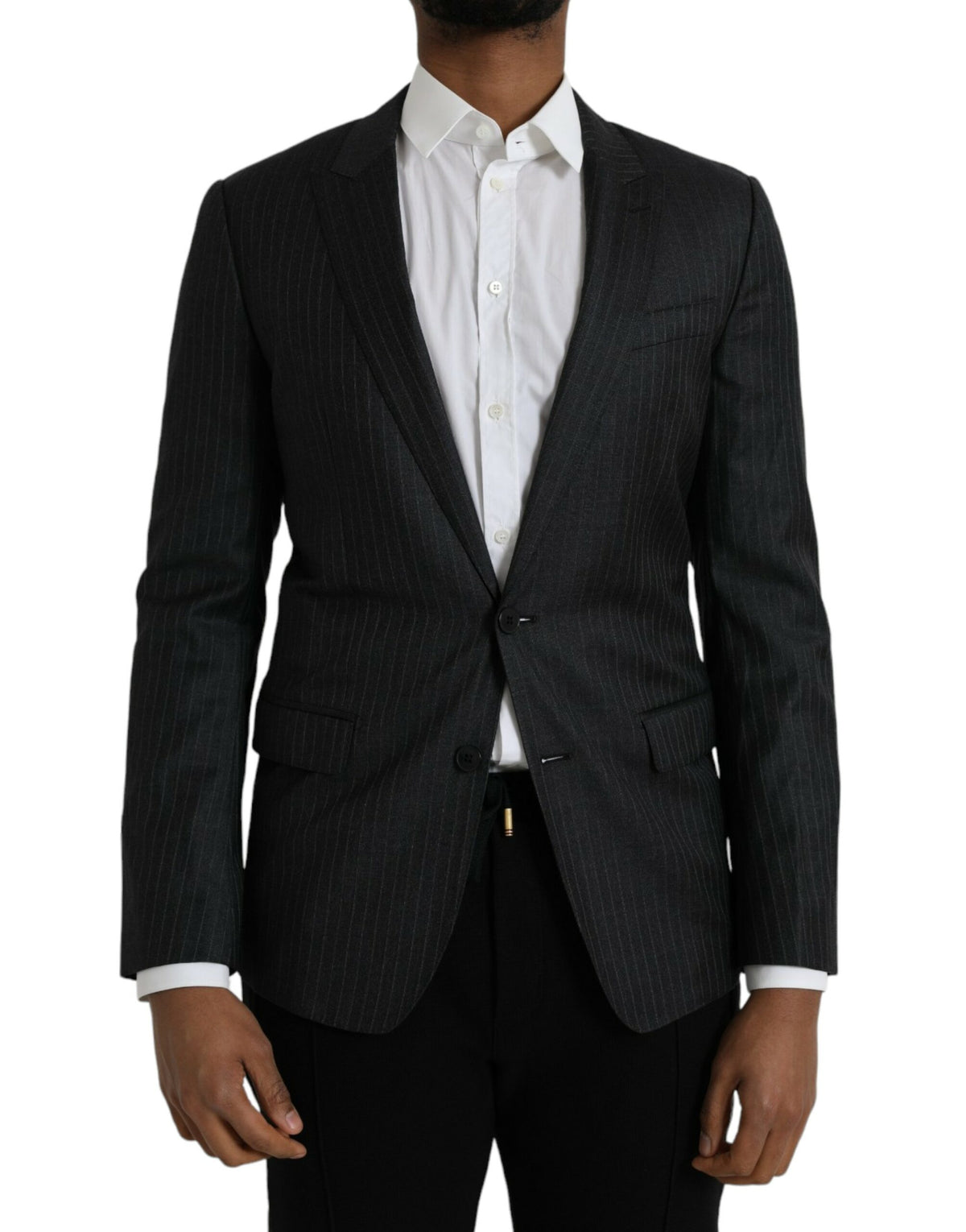 Dolce & Gabbana Dark Gray Stripe MARTINI Single Breasted Coat Men's Blazer