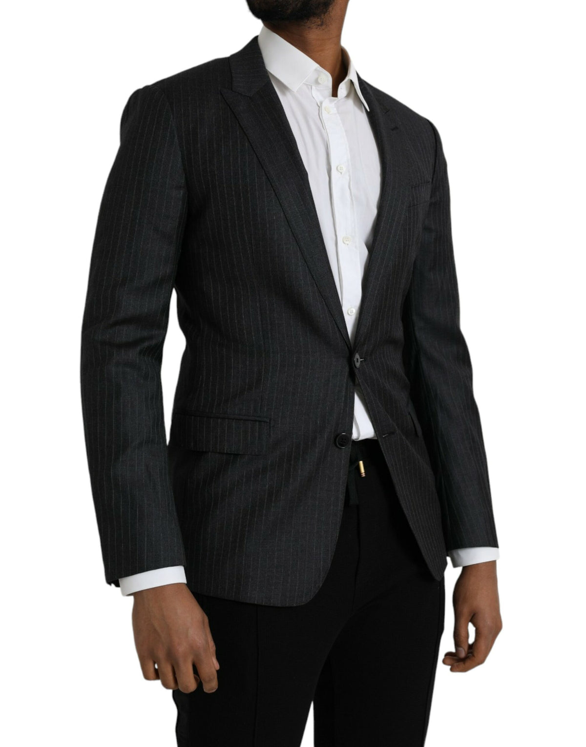 Dolce & Gabbana Dark Gray Stripe MARTINI Single Breasted Coat Men's Blazer