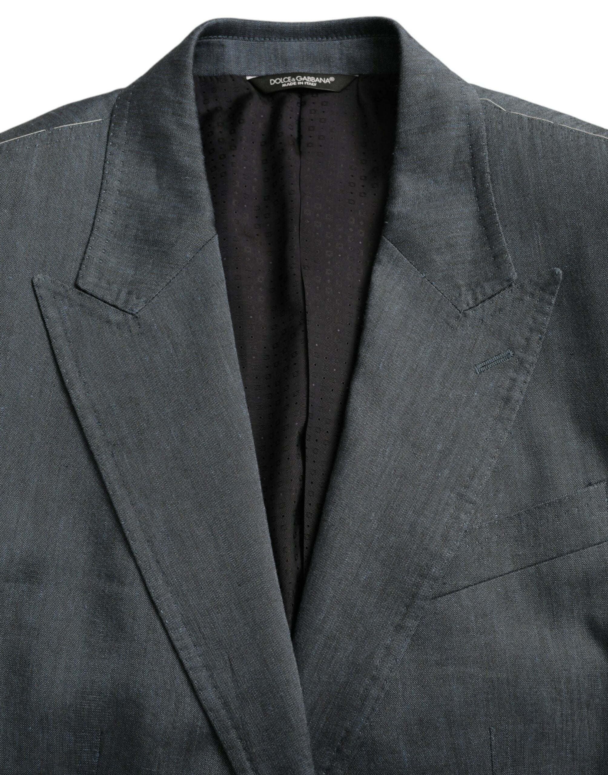 Dolce & Gabbana Blue Linen NAPOLI Single Breasted Coat Men's Blazer