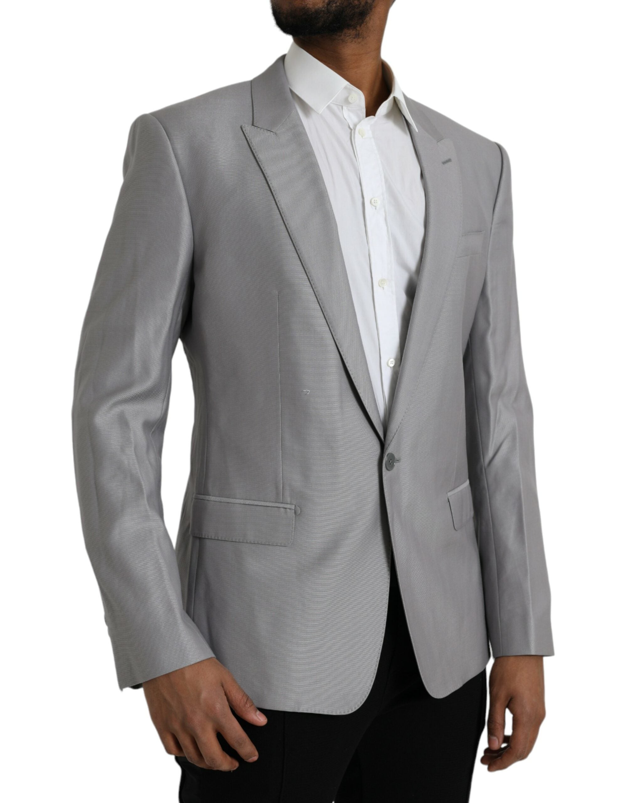 Dolce & Gabbana Gray Wool Peak Single Breasted Coat Men's Blazer