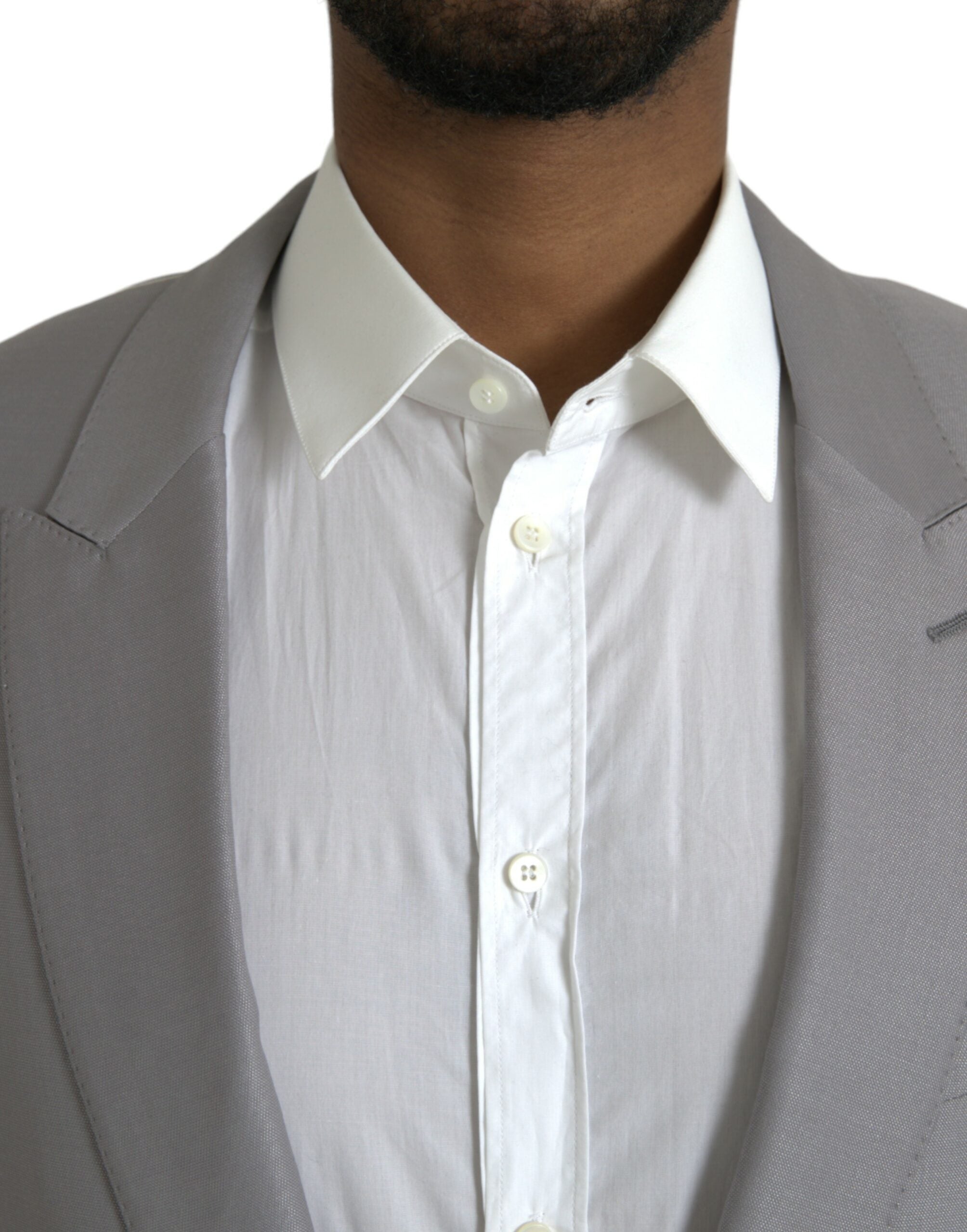 Dolce & Gabbana Gray Wool Peak Single Breasted Coat Men's Blazer