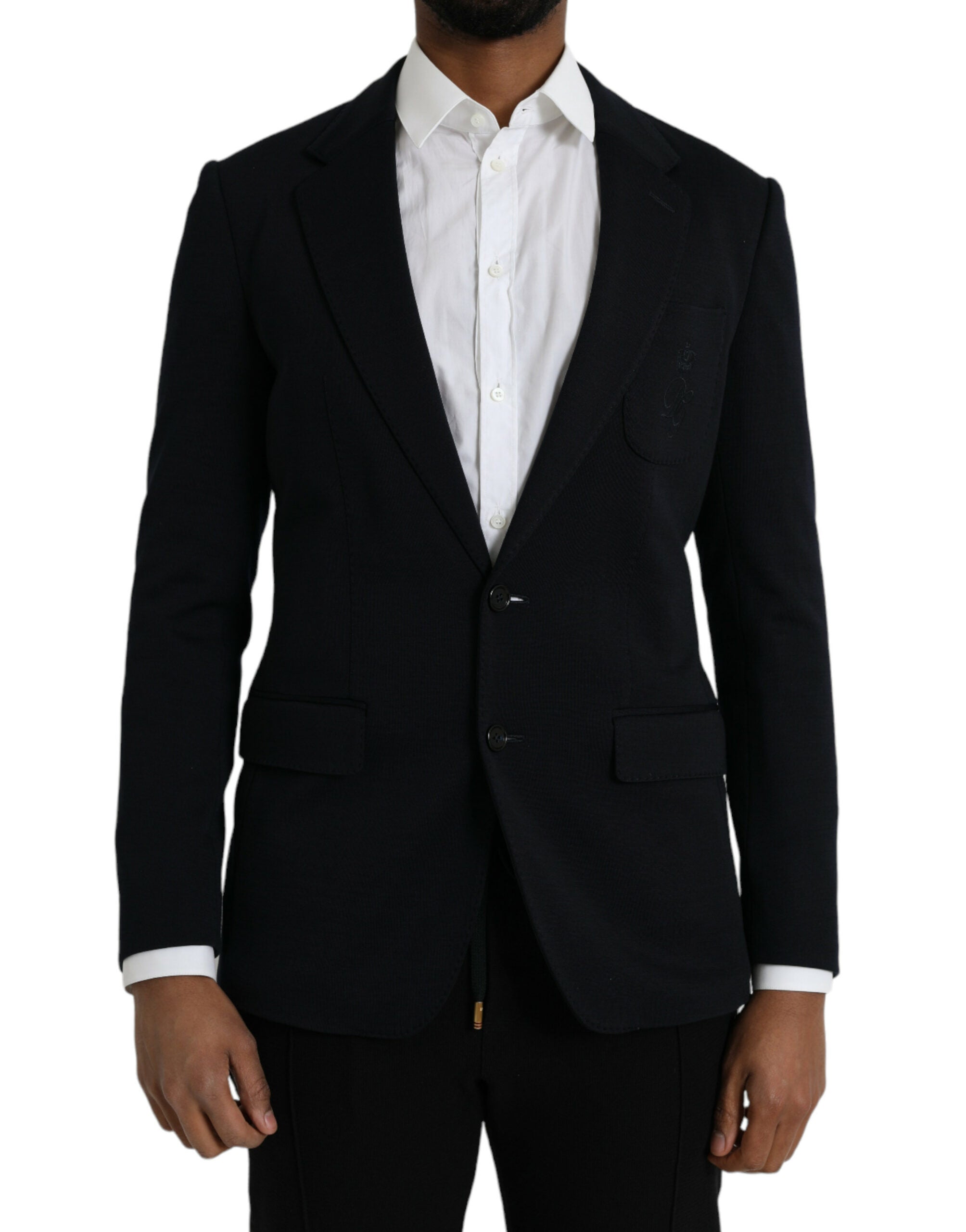 Dolce & Gabbana Dark Blue Wool Notch Single Breasted Coat Men's Blazer
