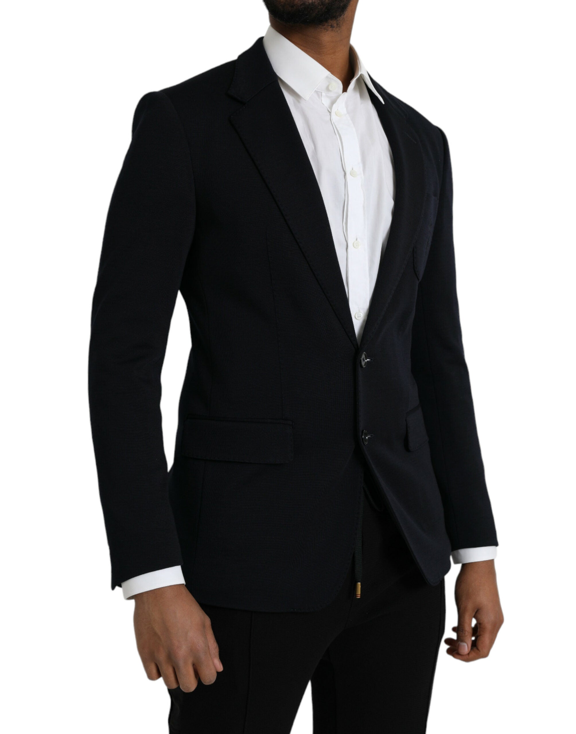 Dolce & Gabbana Dark Blue Wool Notch Single Breasted Coat Men's Blazer