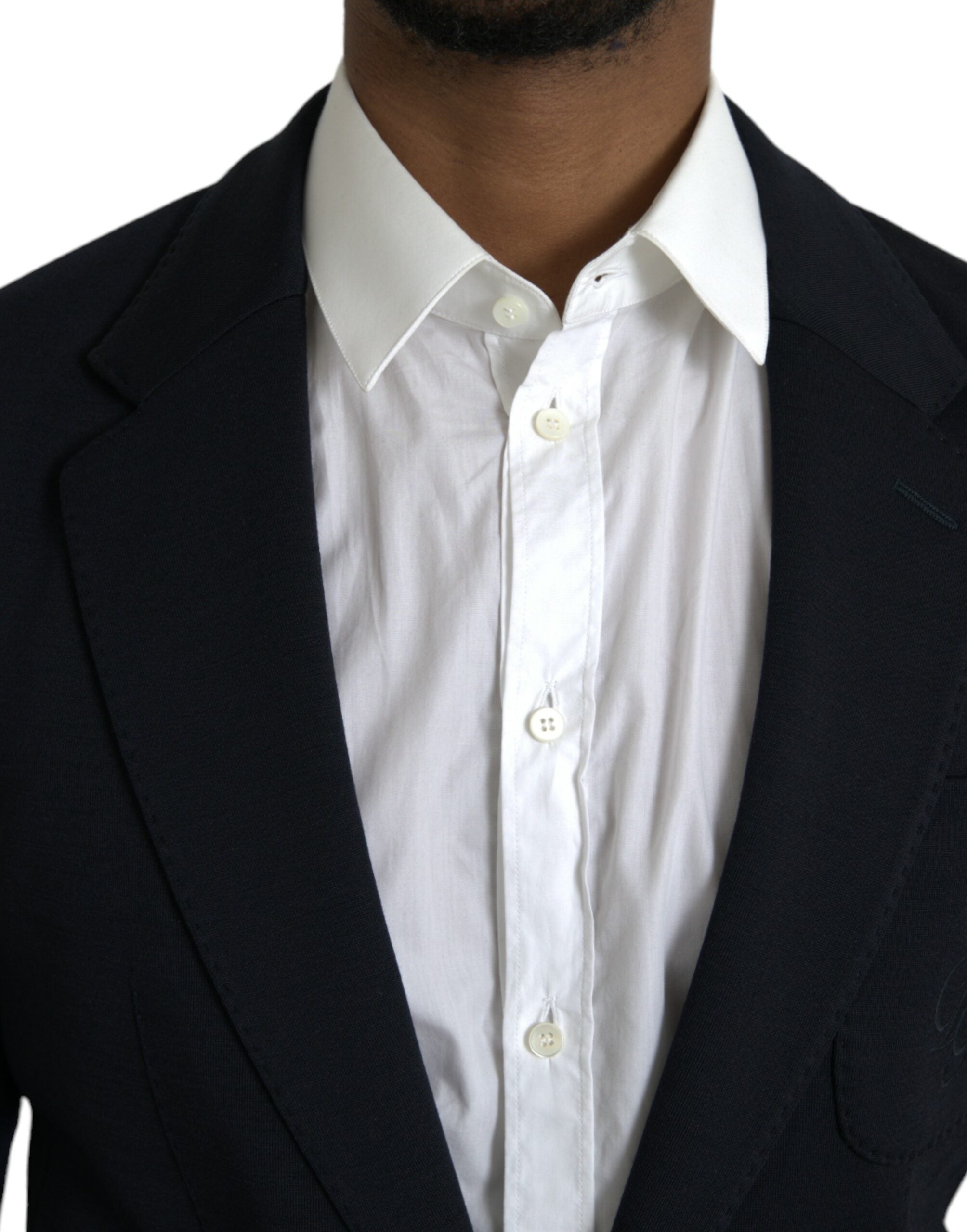 Dolce & Gabbana Dark Blue Wool Notch Single Breasted Coat Men's Blazer