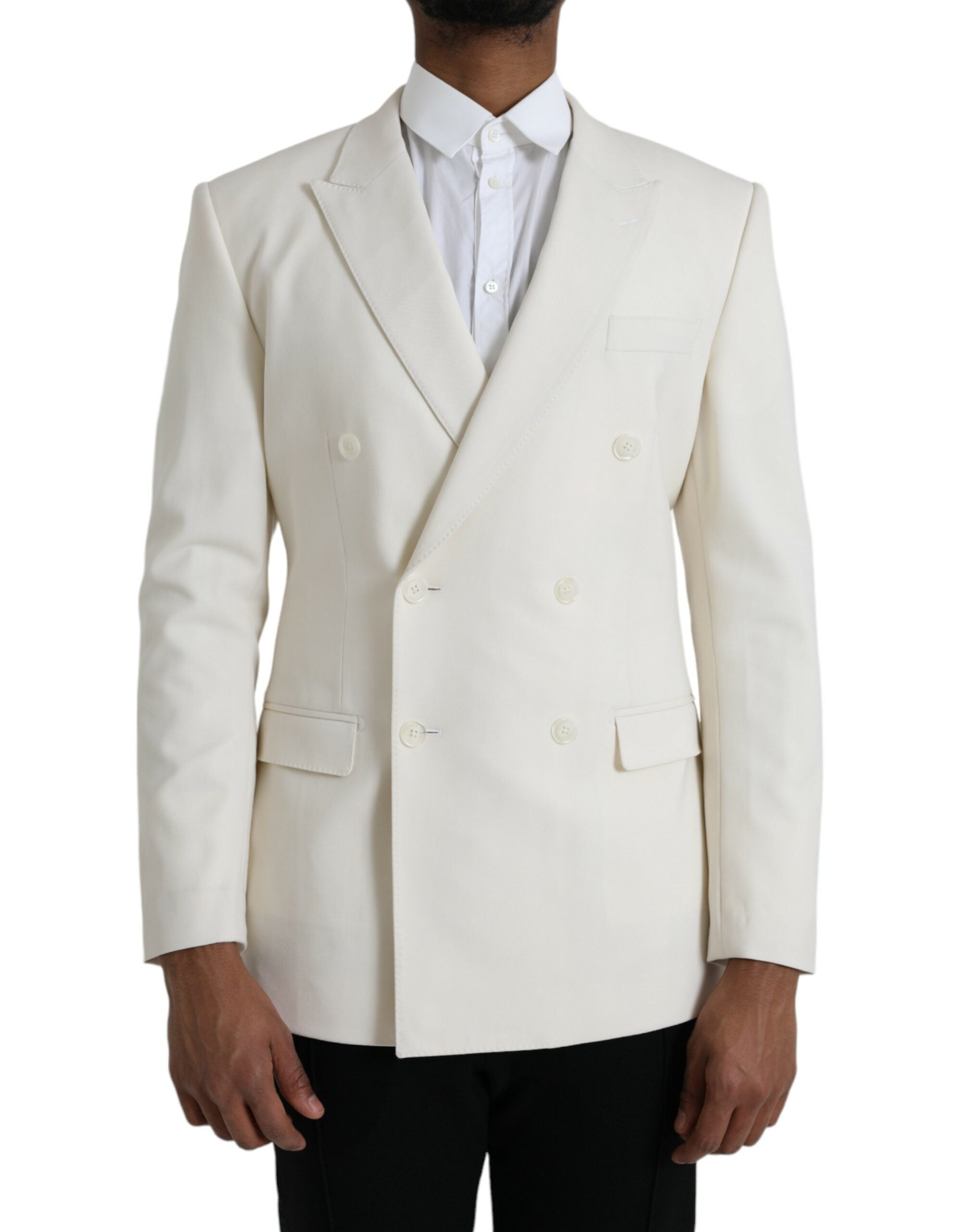 Dolce & Gabbana White Wool MARTINI Double Breasted Men's Blazer