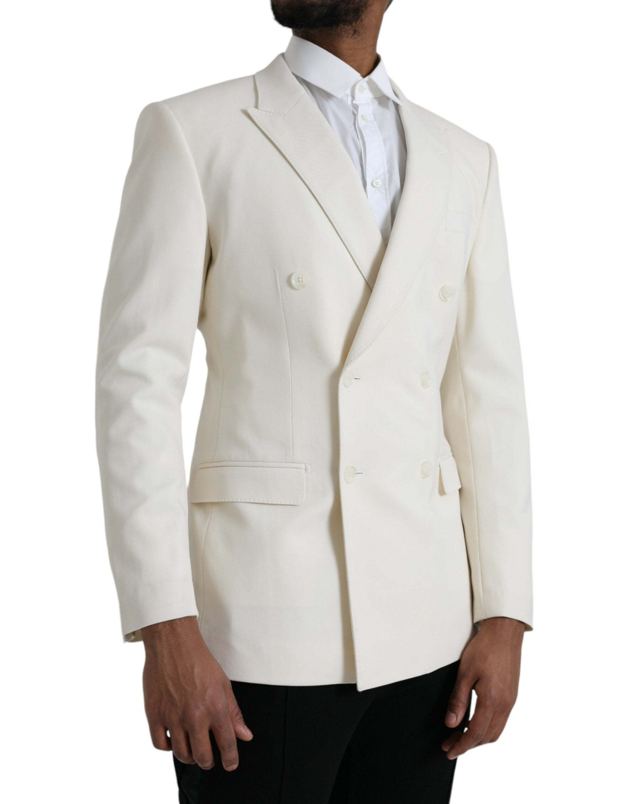 Dolce & Gabbana White Wool MARTINI Double Breasted Men's Blazer